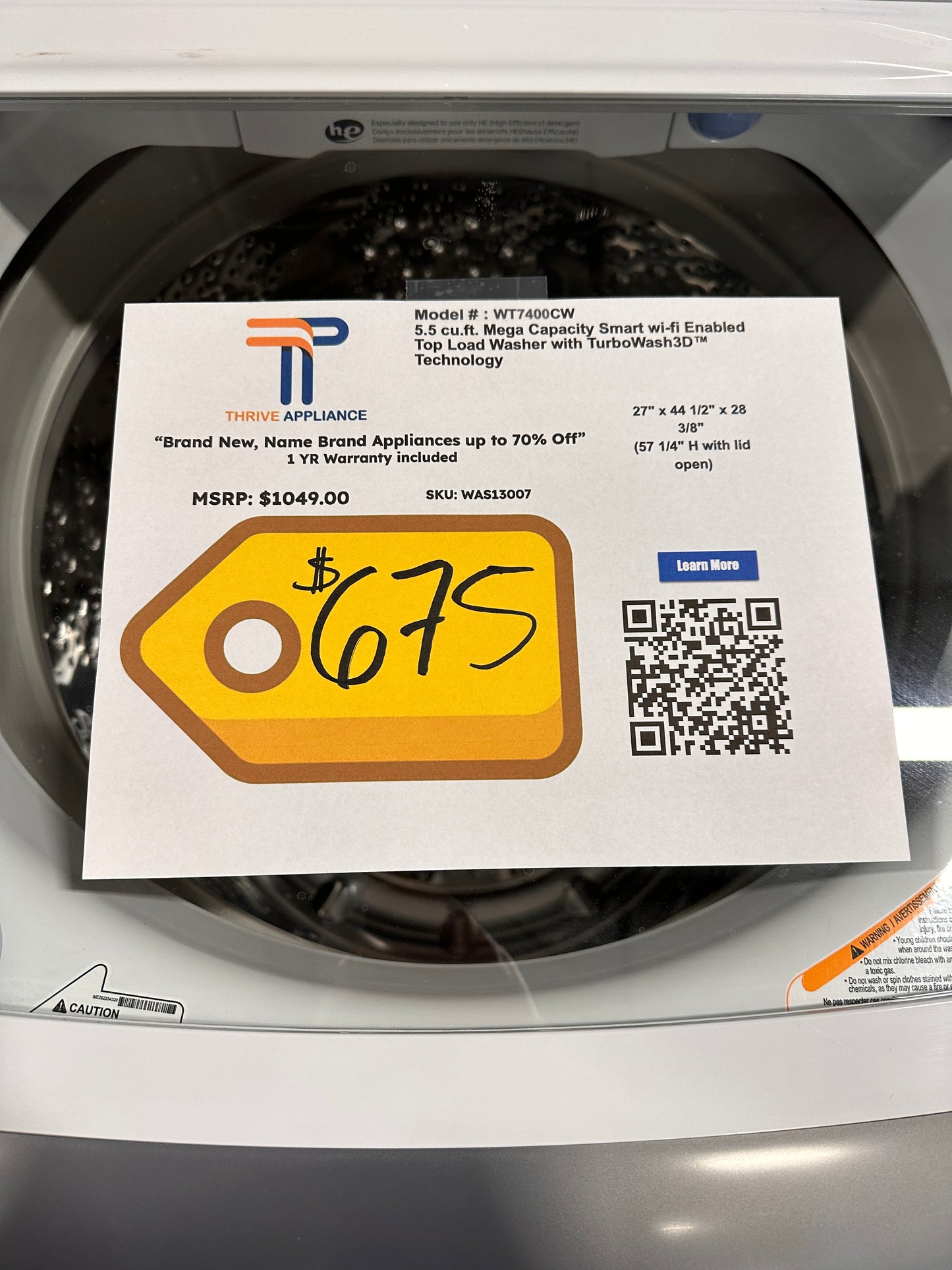 Top Load Washer with TurboWash3D - White  Model:WT7400CW  WAS13007