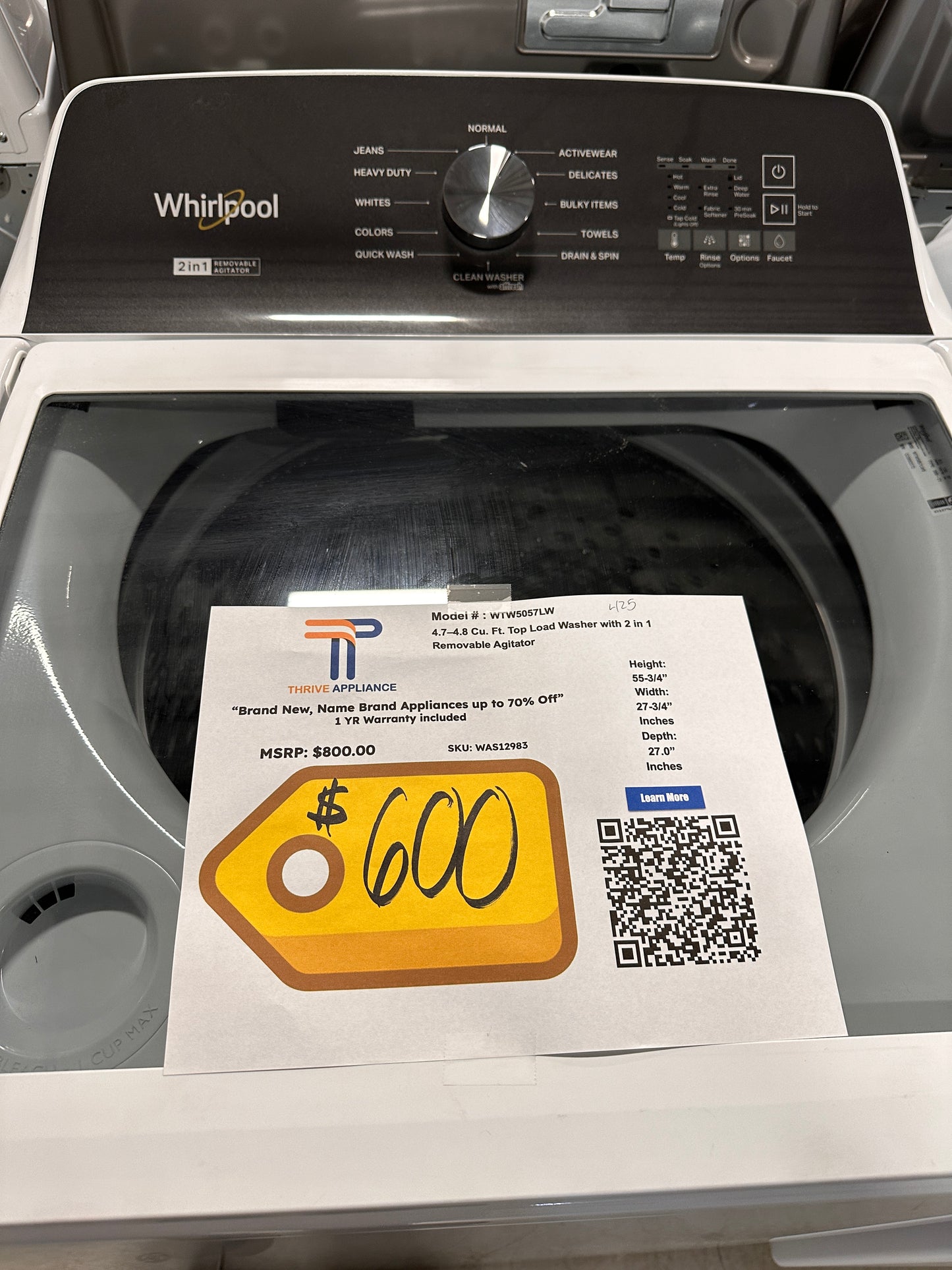 GREAT TOP LOAD WHIRLPOOL WASHER - WAS12983 WTW5057LW
