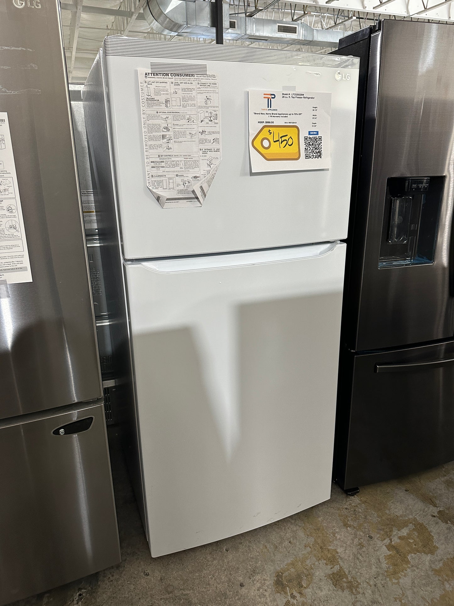 BRAND NEW LG - 20.2 Cu. Ft. Top-Freezer Refrigerator - White  MODEL: LTCS20020W  REF12261S