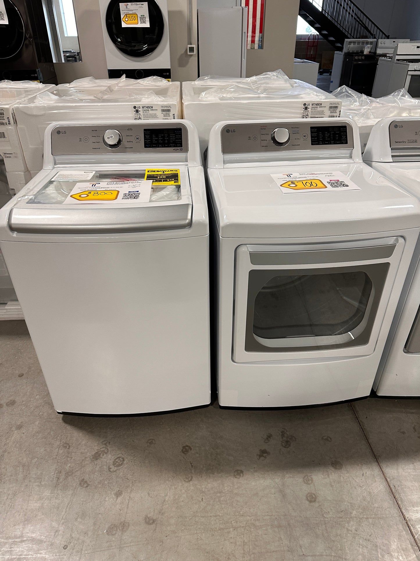 BRAND NEW TOP LOAD LG WASHER DRYER SET - WAS13022 WT7405CW - DRY12314 DLE7400WE