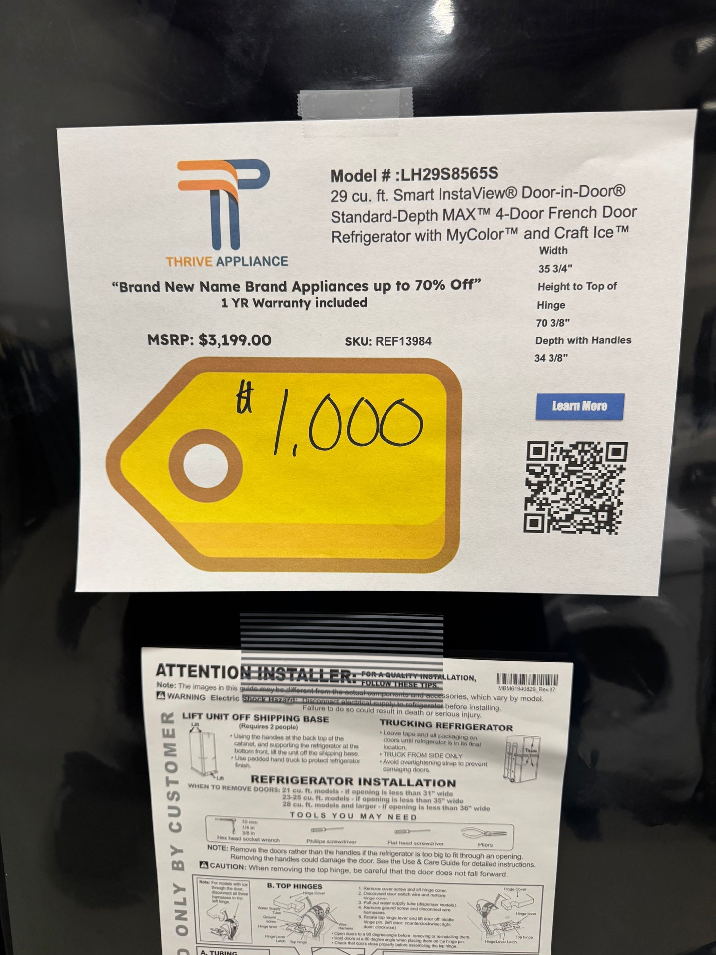 GORGEOUS NEW LG INSTAVIEW STANDARD DEPTH REFRIGERATOR MODEL: LH29S8565S  REF13984