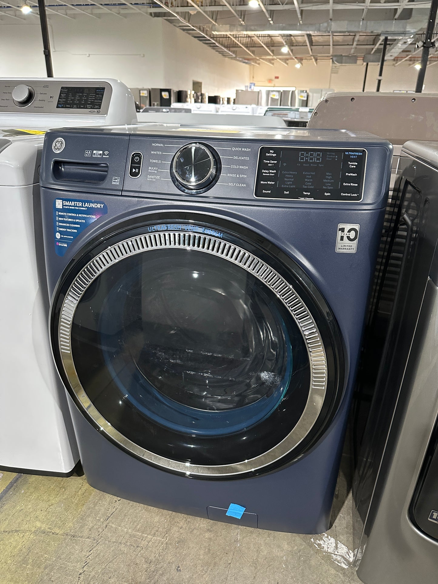 SAPPHITE BLUE GE FRONT LOAD WASHER with ULTRA FRESH VENT SYSTEM MODEL: GFW550SPRRS  WAS12000S