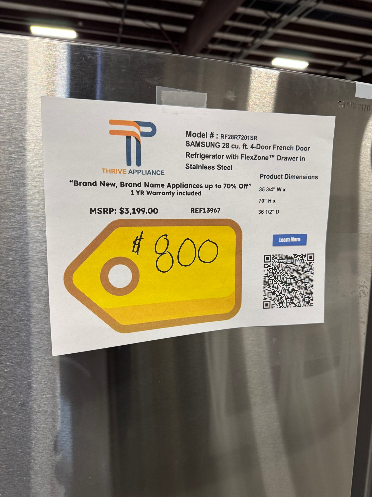 NEW Samsung 28 cu ft 4 Door French Door Refrigerator  MODEL: RF28R7201SR  REF13967