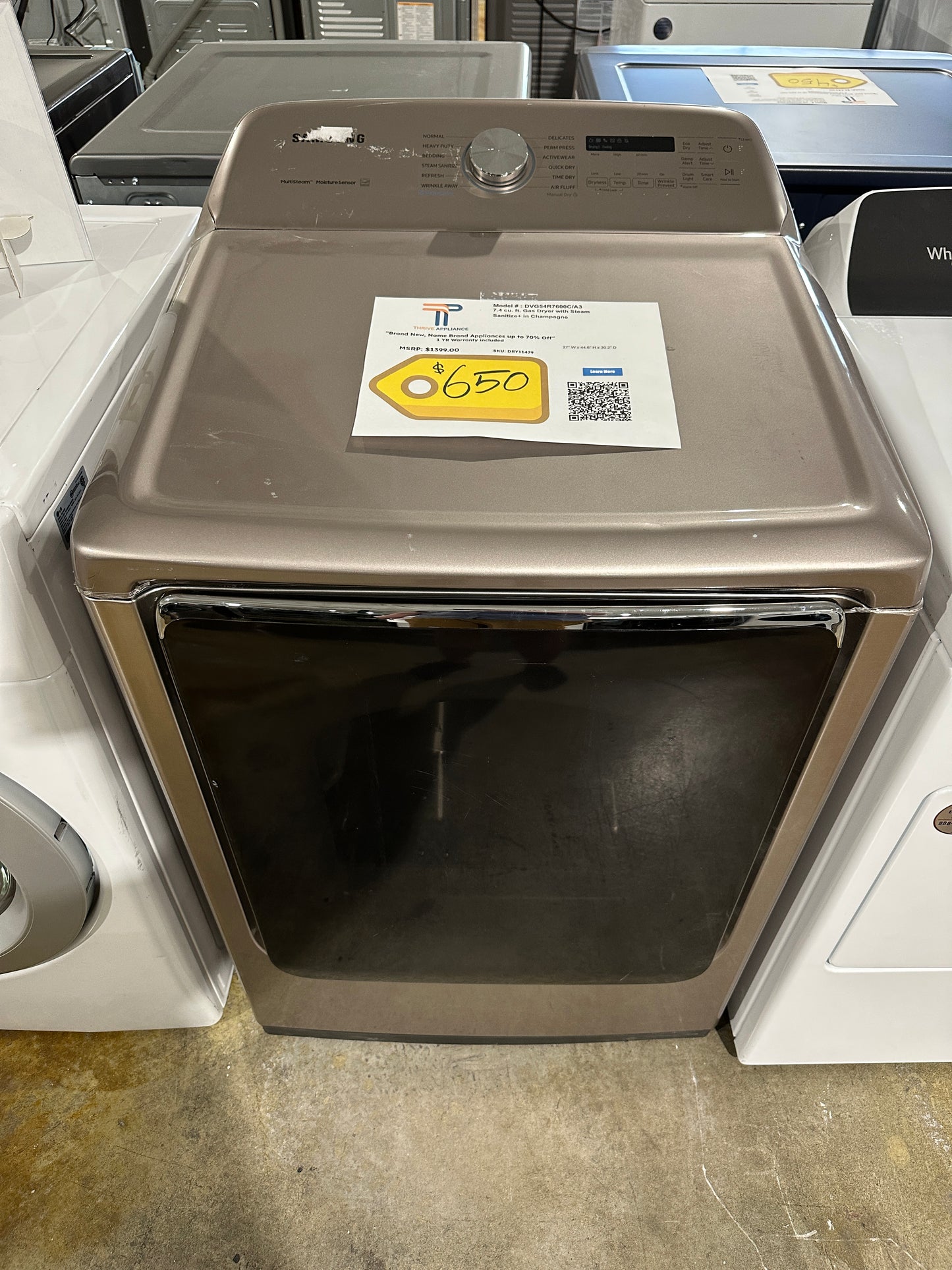 REDUCED PRICE NEW SAMSUNG ELECTRIC DRYER with STEAM and SENSOR DRY MODEL: DVG54R7600C  DRY11479S