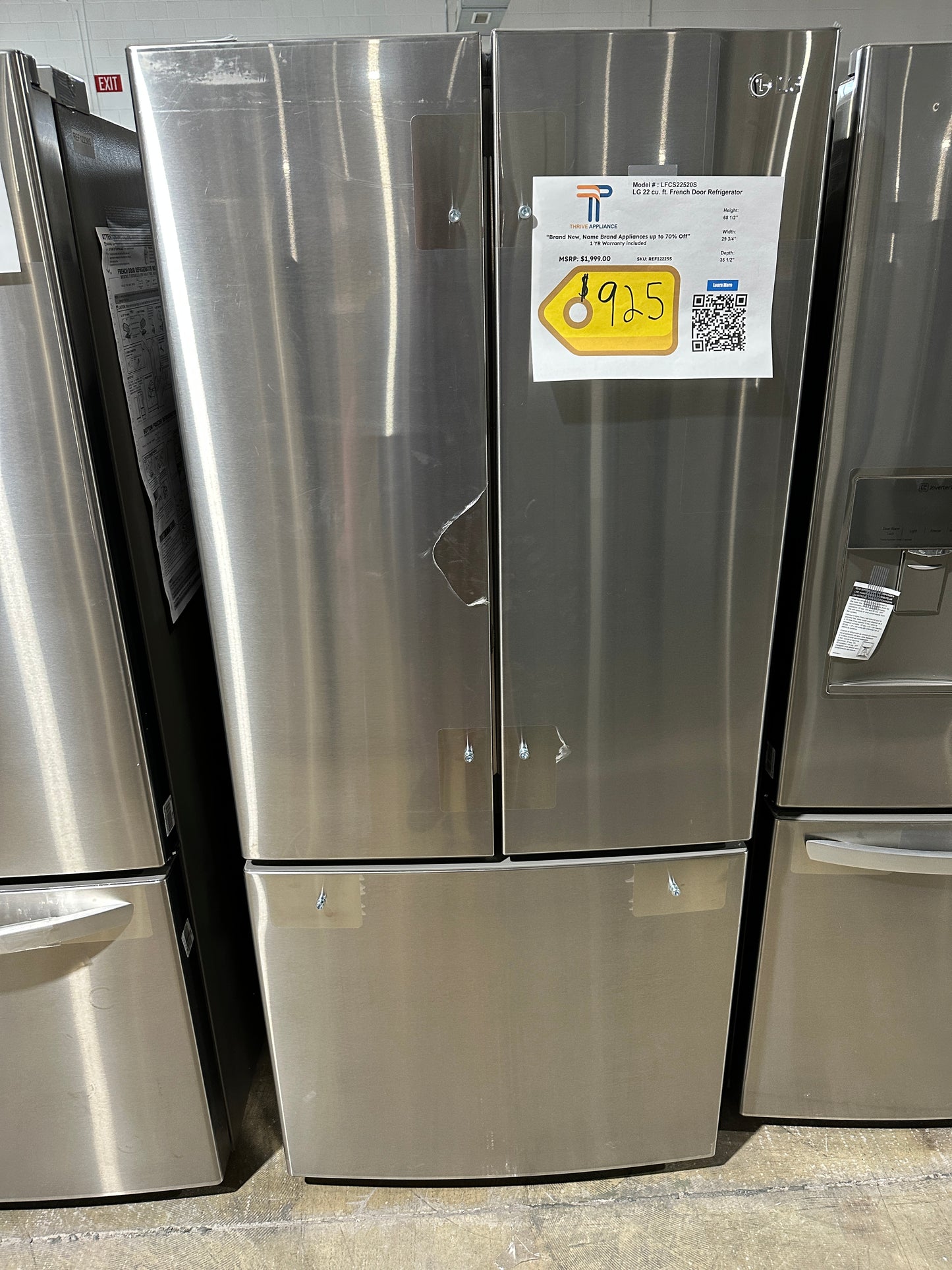 NEW LG FRENCH DOOR REFRIGERATOR with SMART COOLING MODEL:LFCS22520S  REF12225S