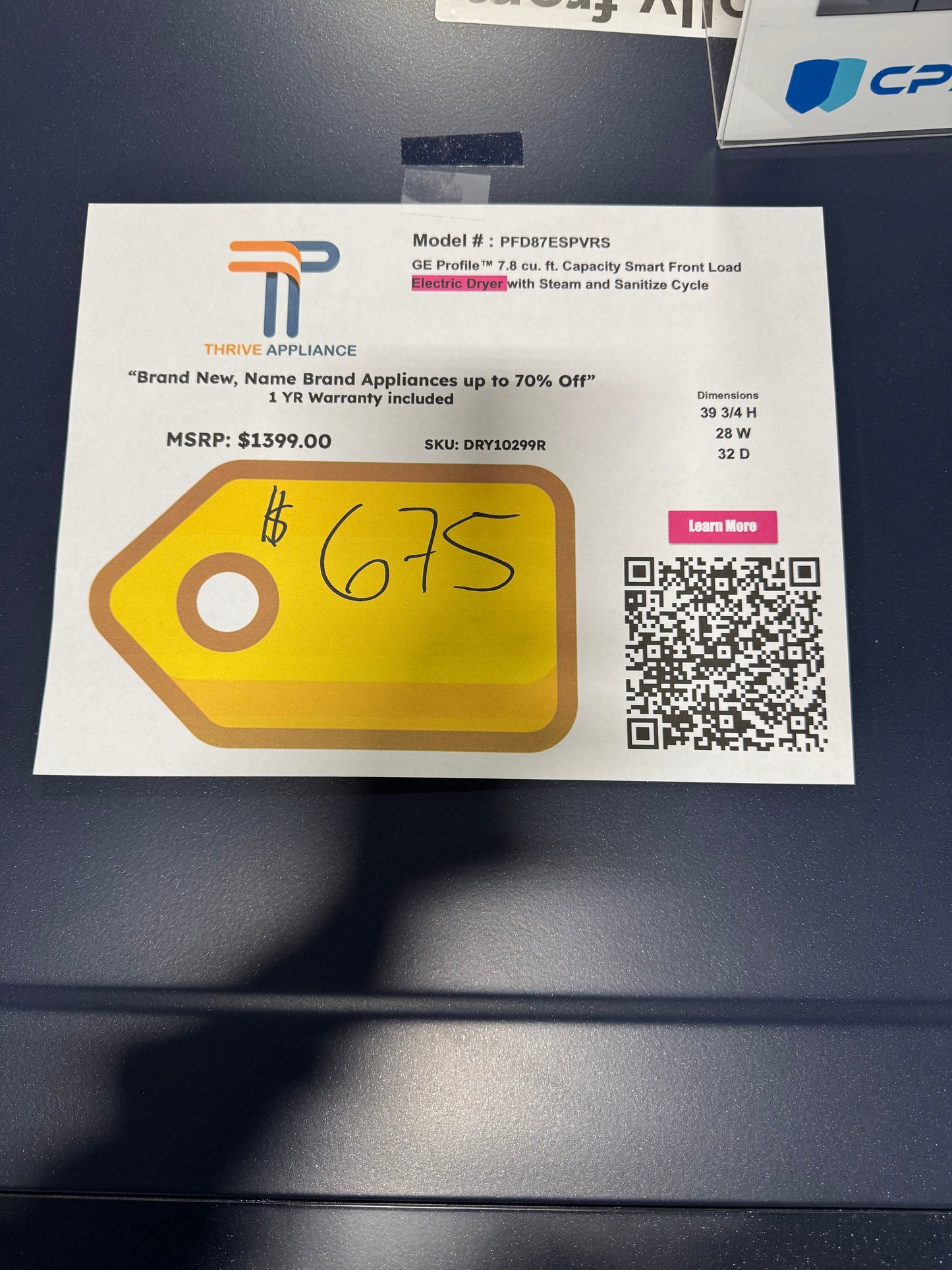 GORGEOUS NEW GE PROFILE ELECTRIC DRYER MODEL: PFD87ESPVRS  DRY10299R