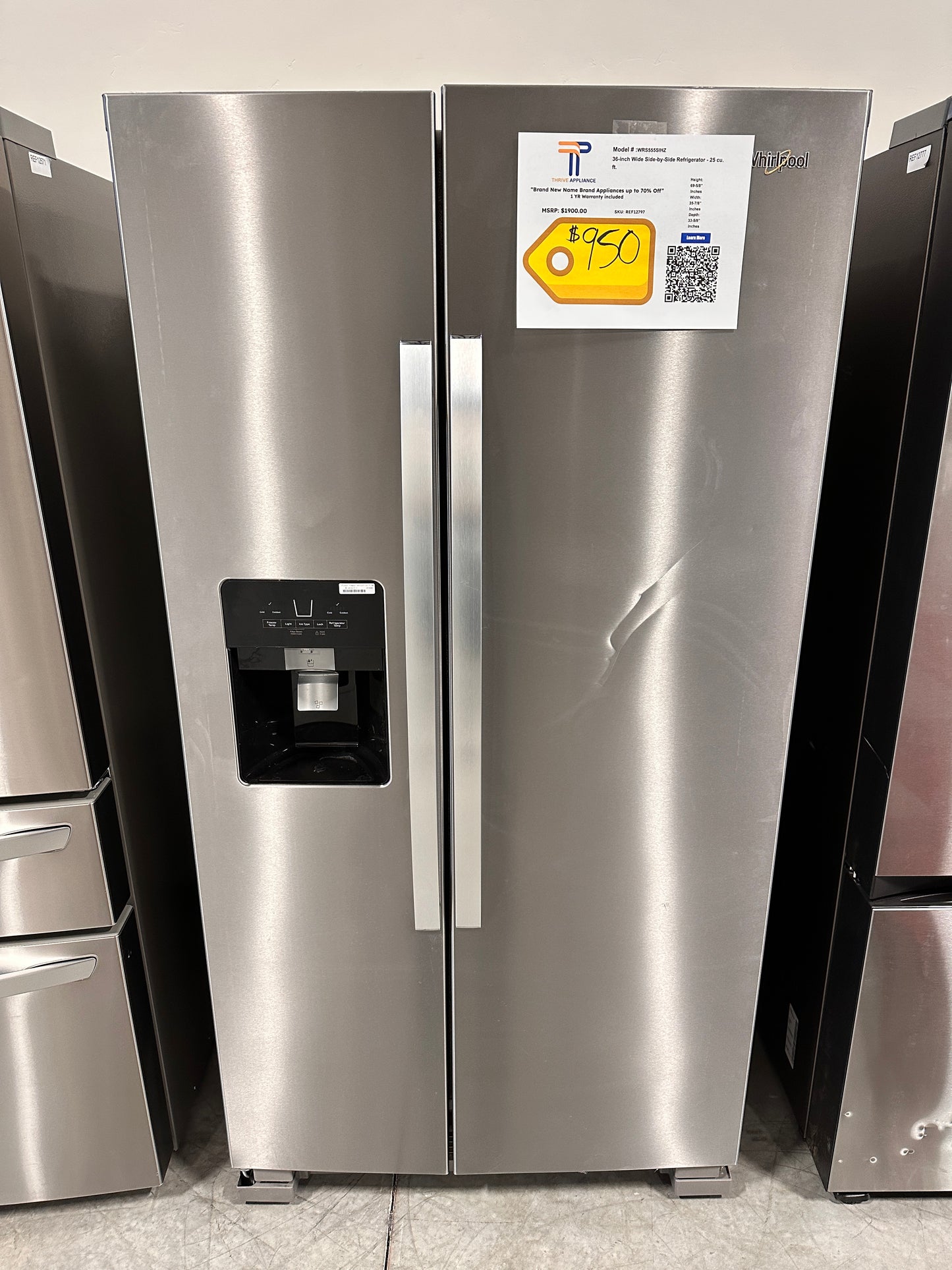 SIDE-BY-SIDE WHIRLPOOL REFRIGERATOR - REF12797 WRS555SIHZ