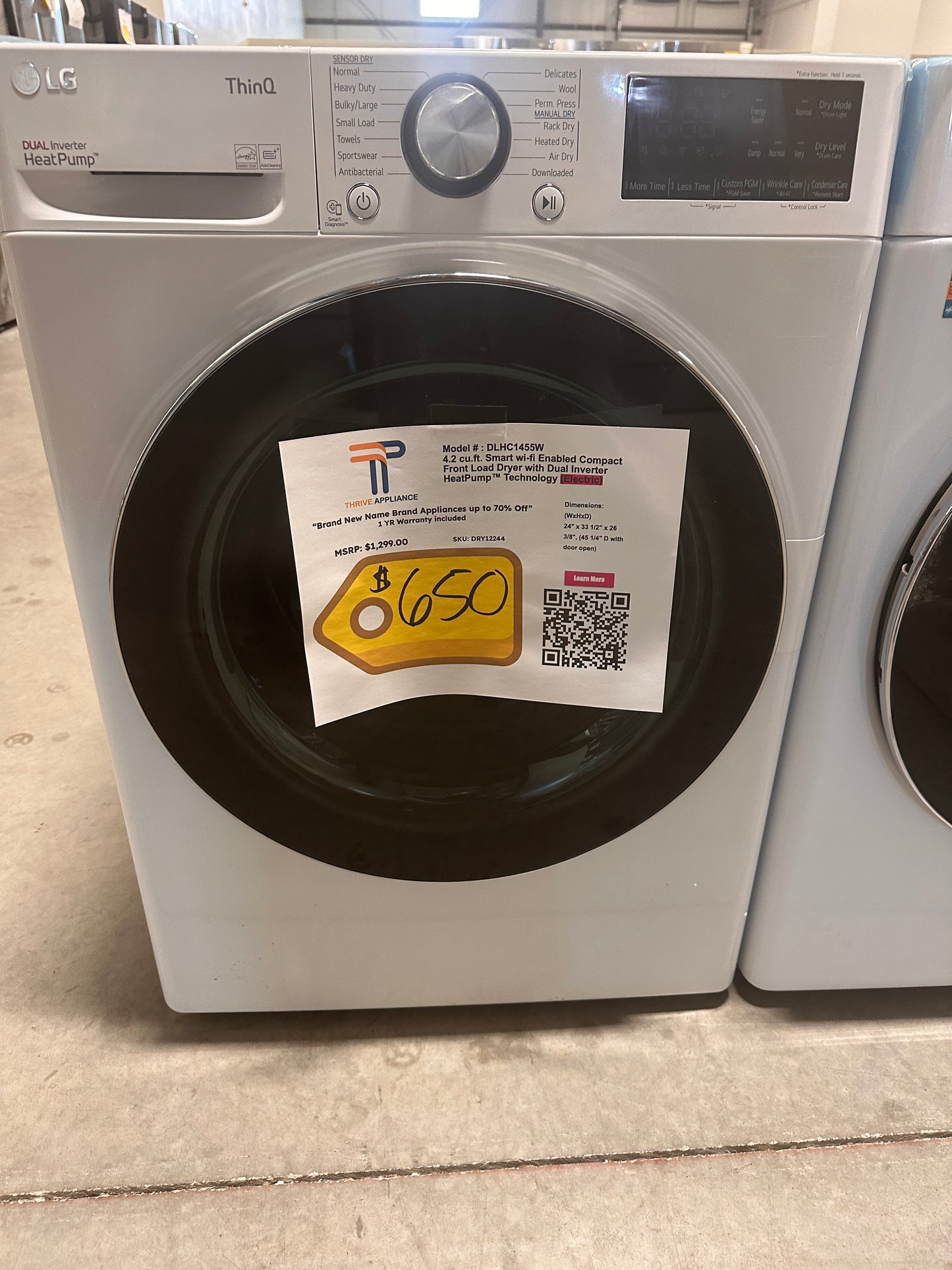 STACKABLE SMART ELECTRIC DRYER - DRY12244 DLHC1455W