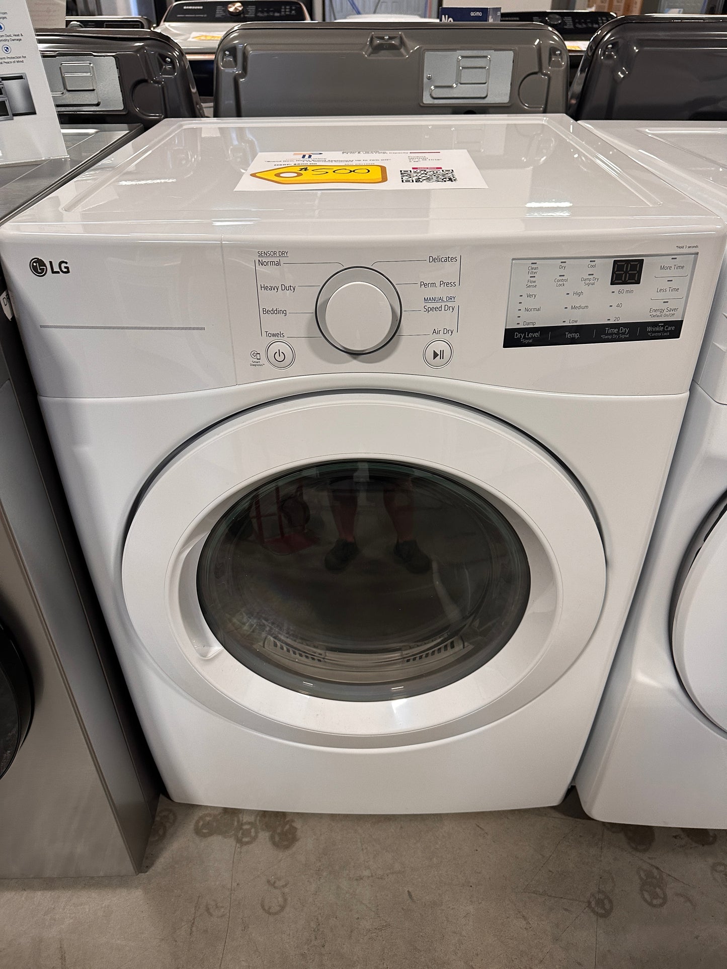 LG - 7.4 Cu. Ft. Stackable Electric Dryer with FlowSense - White  Model:DLE3400W  DRY12329