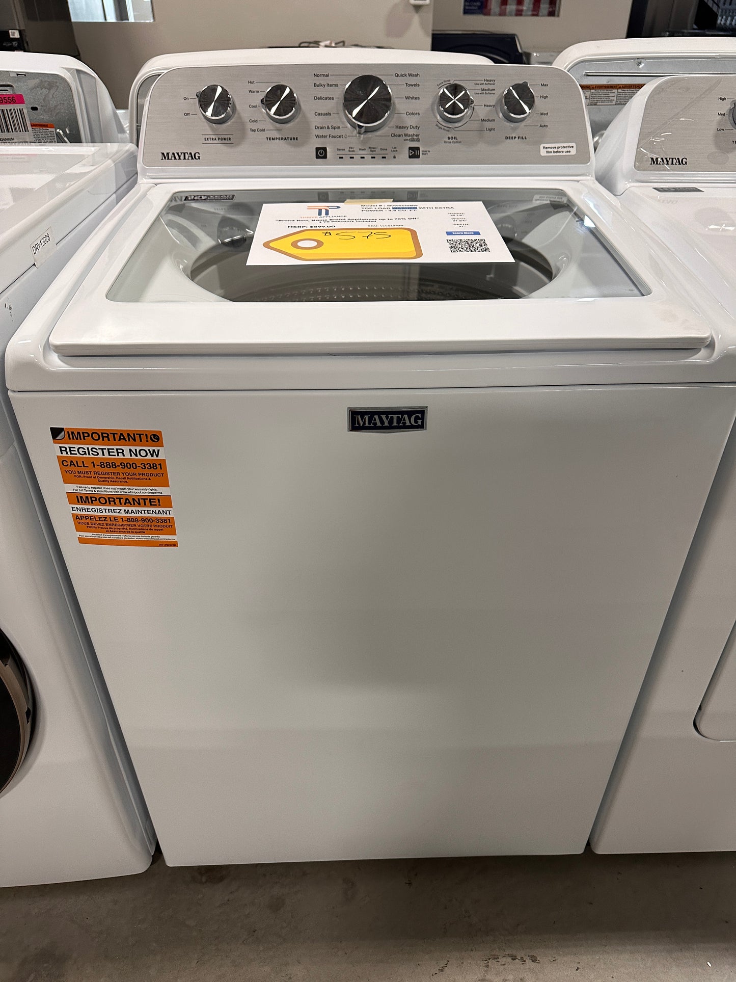 BRAND NEW! Maytag Top Load Washer with Extra Power  MODEL: MVW5430MW  WAS13920