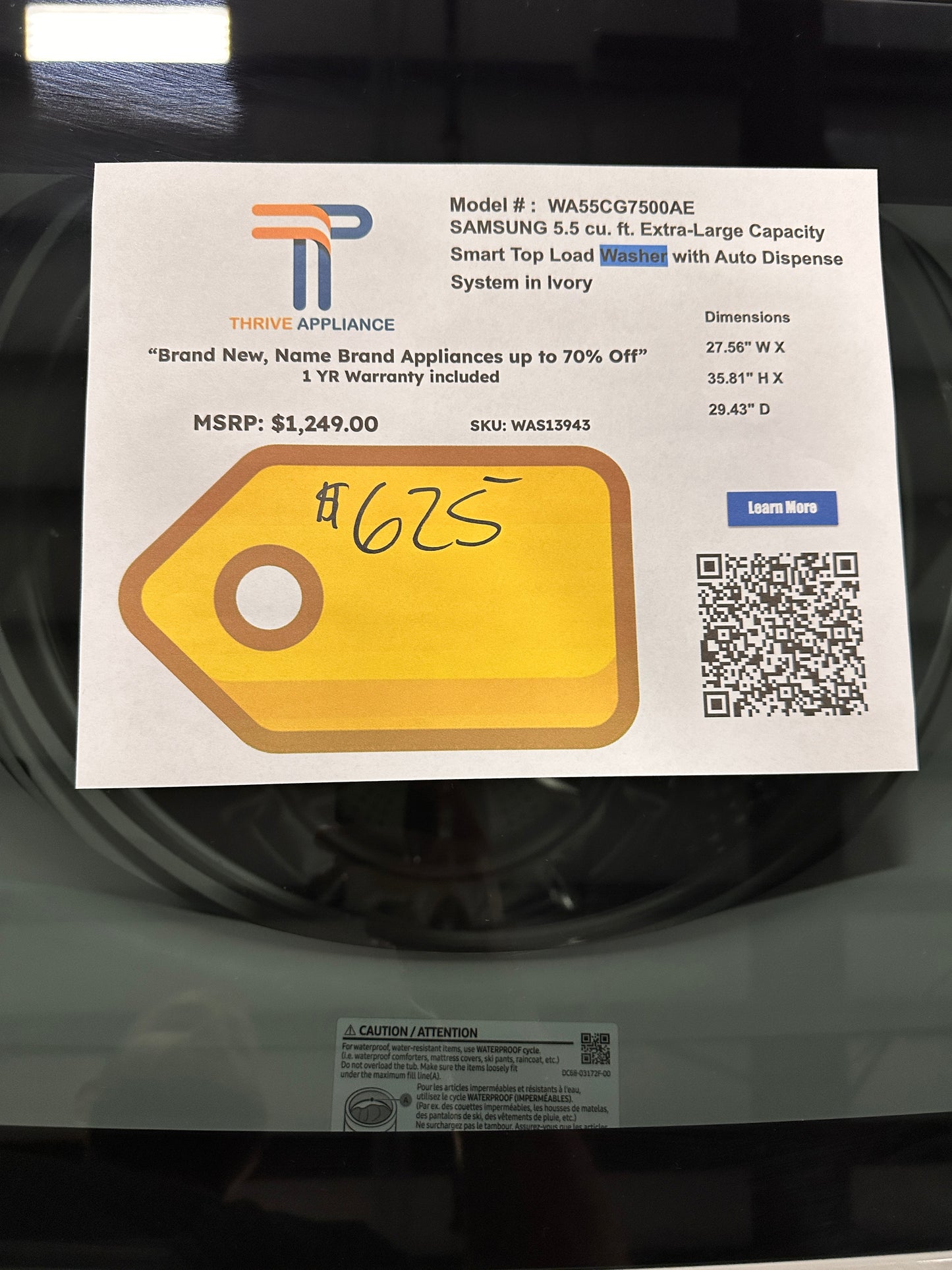 Samsung Top Load Washer 5.5 cu. ft. Smart with Auto Dispense System  MODEL: WA55CG7500AE  WAS13943