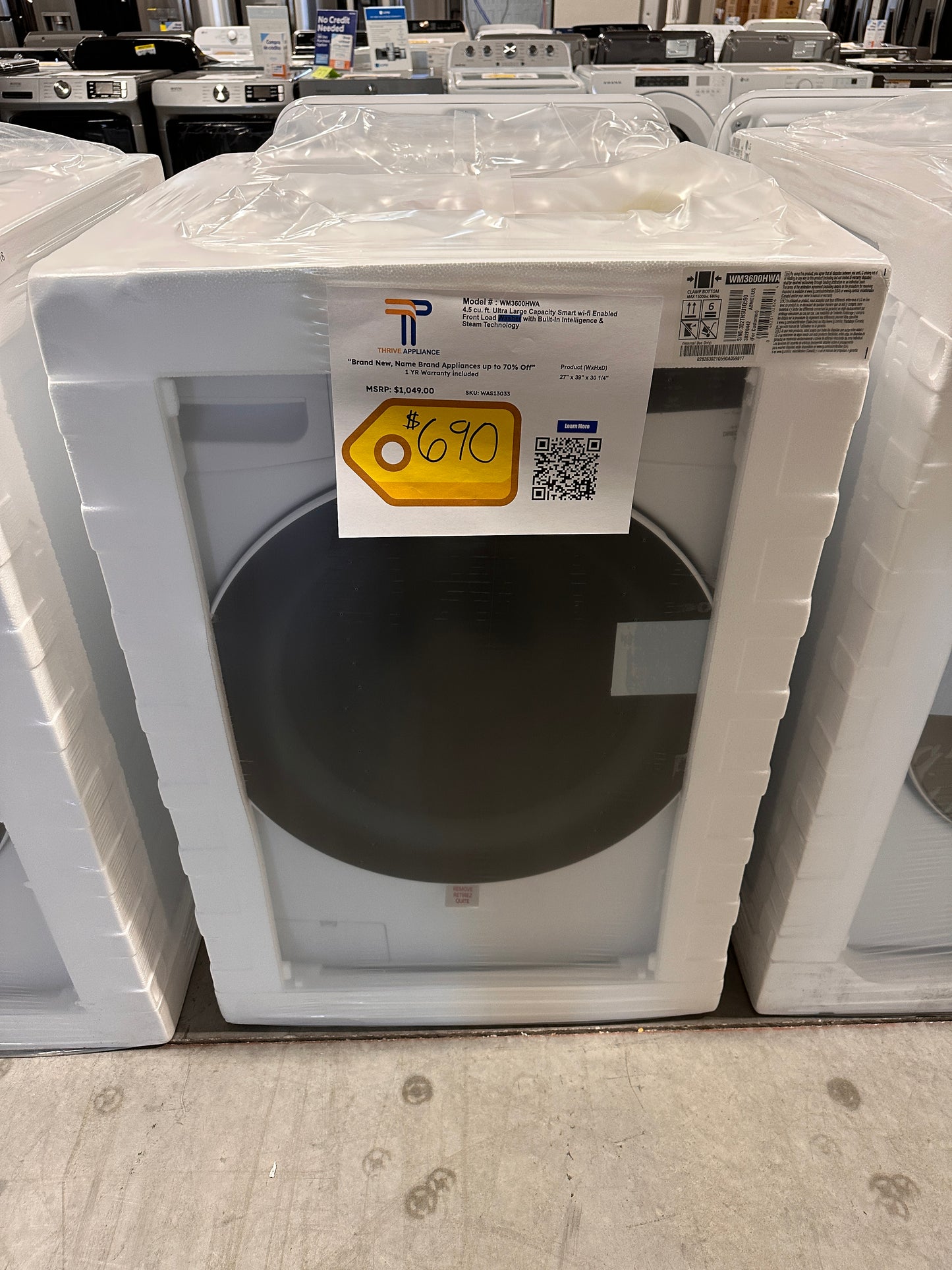 Front Load Washer with Steam and 6Motion Technology - White  Model:WM3600HWA  WAS13033