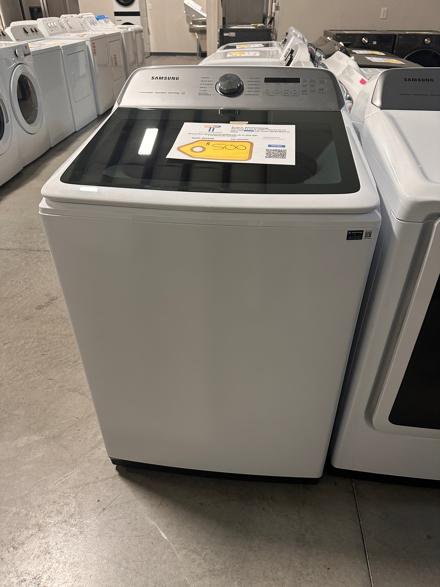 Samsung 5.2 cu. ft. Washer Smart Top Load with Super Speed Wash  MODEL: WA52DG5500AW  WAS13924