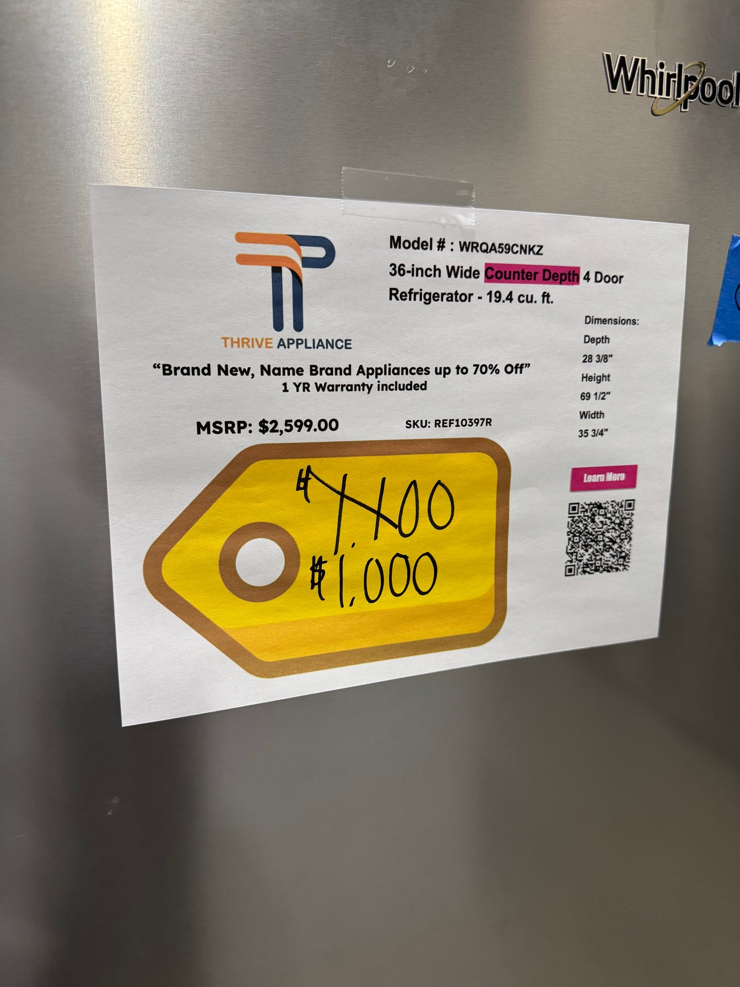 36-inch Wide Counter Depth 4 Door Refrigerator - 19.4 cu. ft.