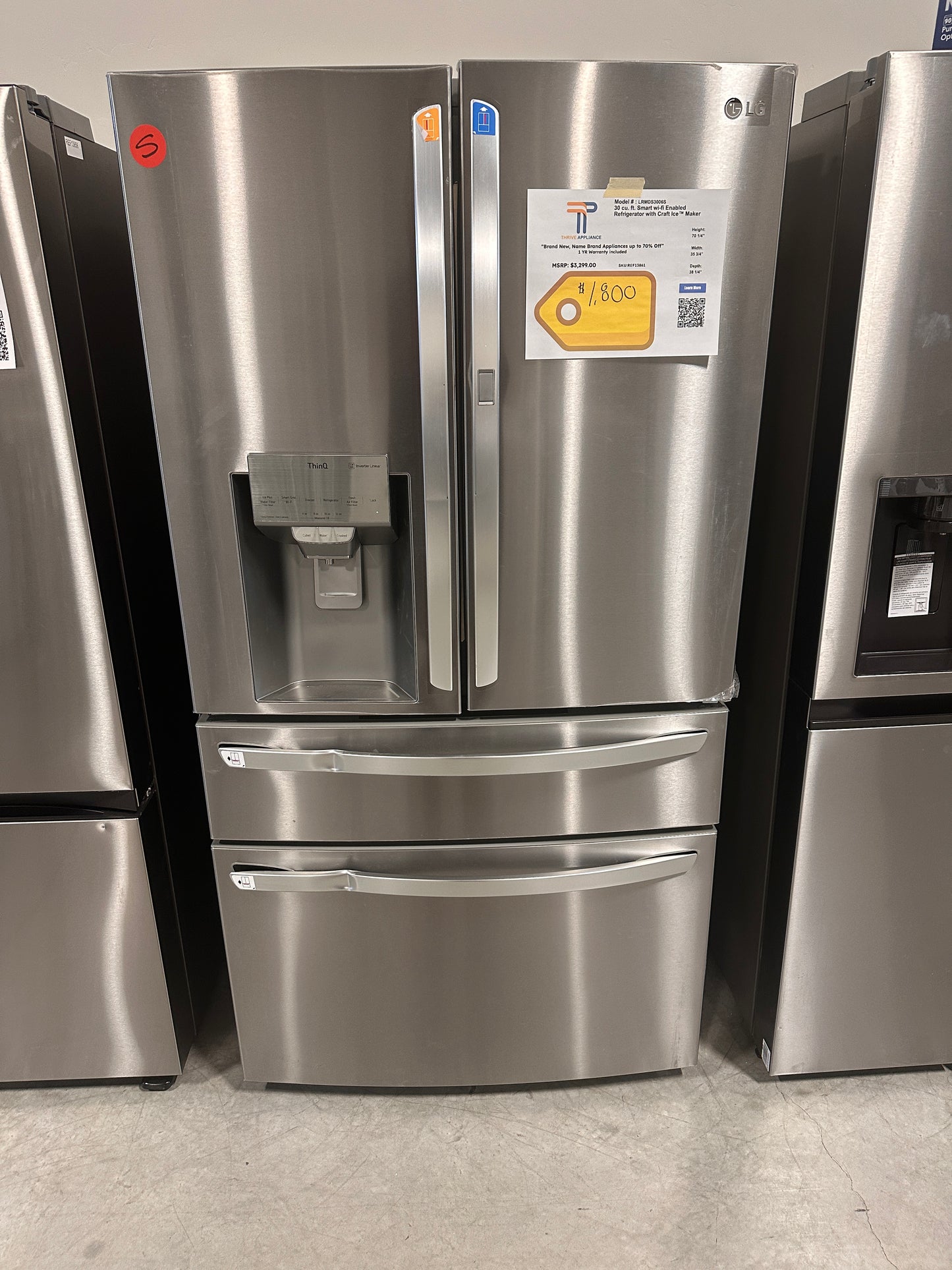 NEW! LG 30 Cu. Ft. Stainless Smart French Door Refrigerator  MODEL: LRMDS3006S  REF13861