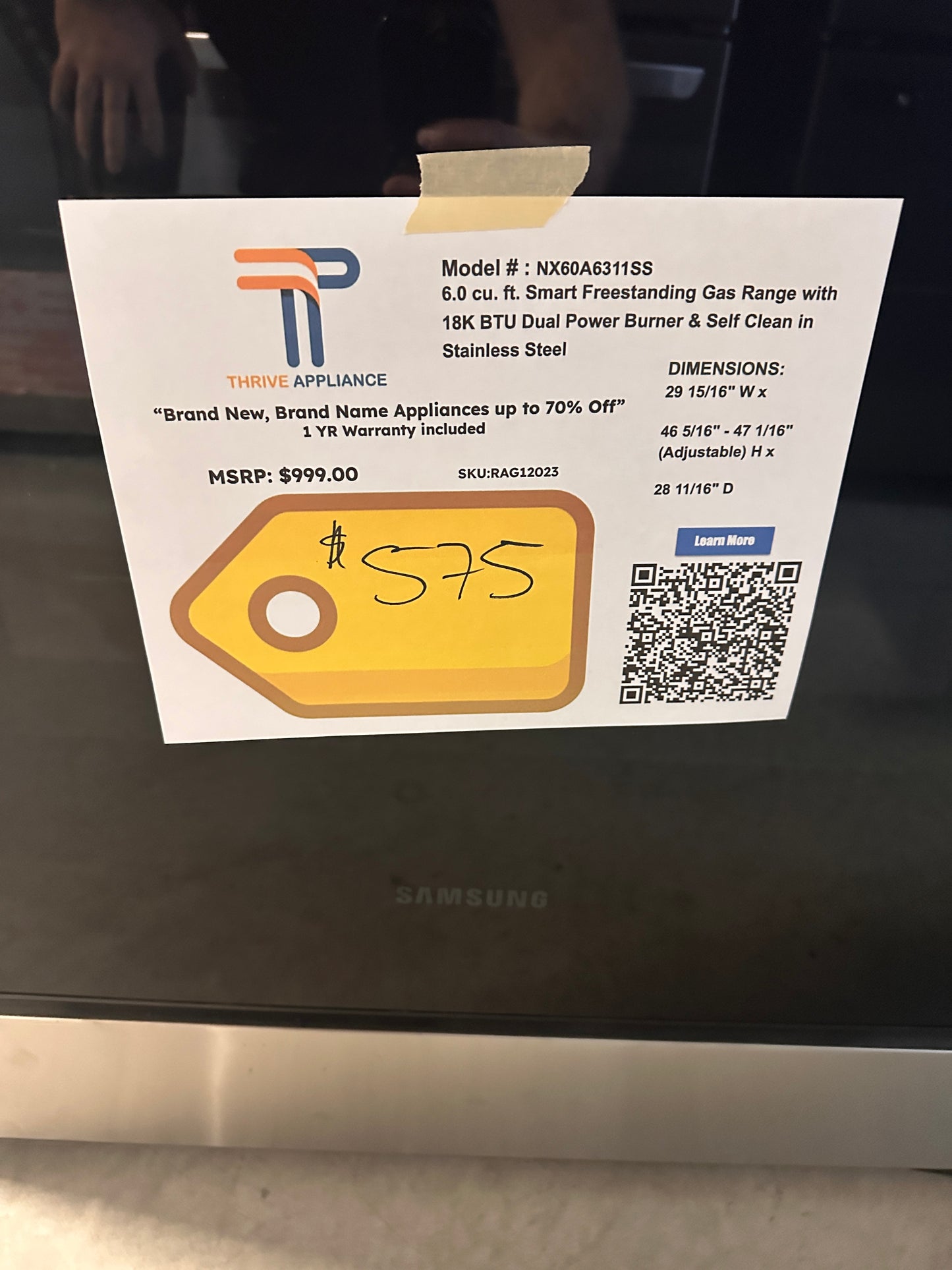 NEW! Samsung 6.0 cu. ft. Smart Freestanding Gas Range  MODEL: NX60A6311SS  RAG12023