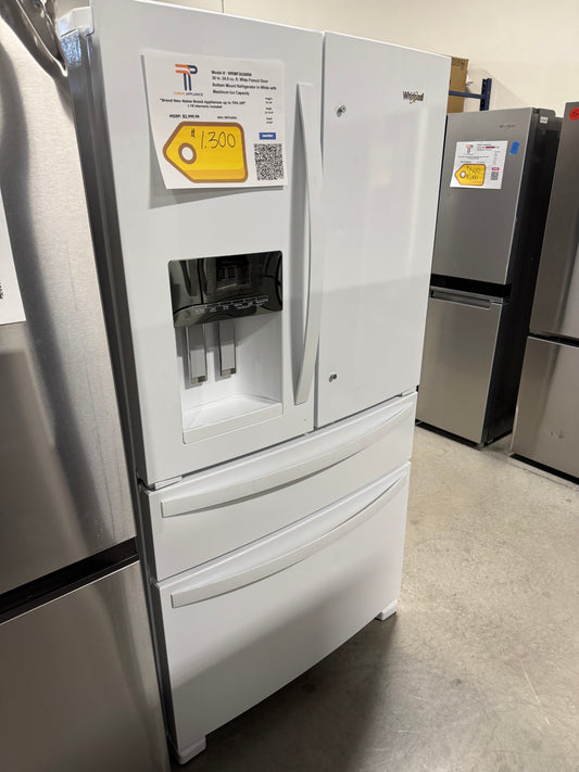Whirlpool 36 in. 24.5 cu. ft. Wide French Door Bottom Mount Refrigerator in White with Maximum Ice Capacity