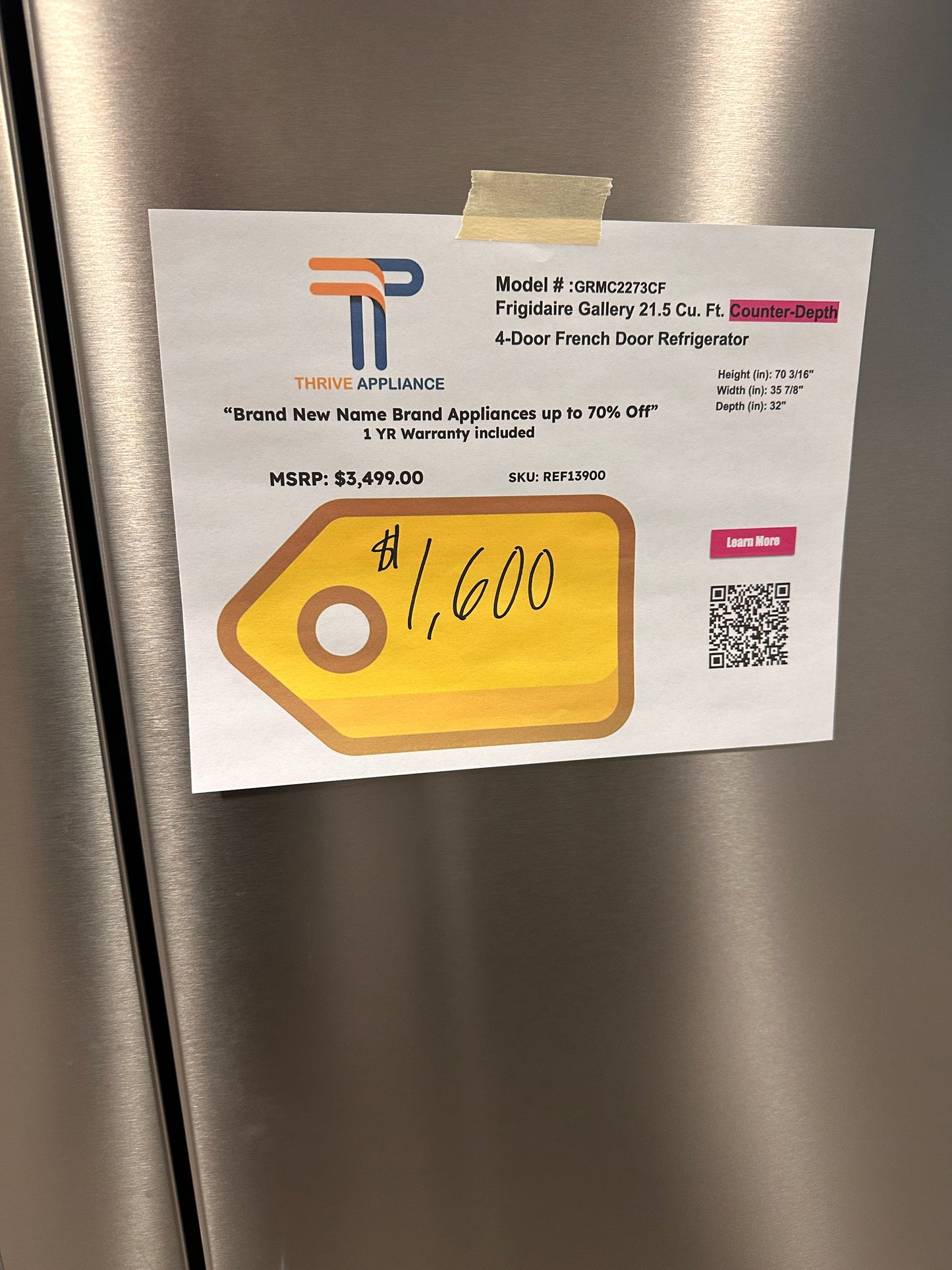 NEW FRENCH DOOR COUNTER DEPTH REFRIGERATOR MODEL: GRMC2273CF  REF13900