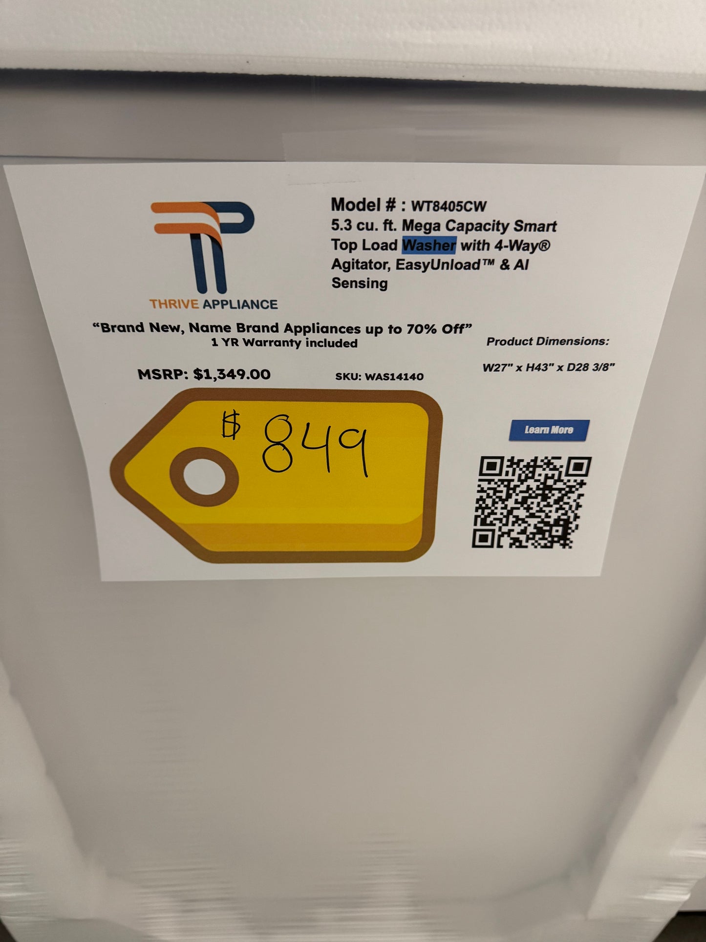 Top Loading LG Laundry Set in Alpine White (Electric Dryer)