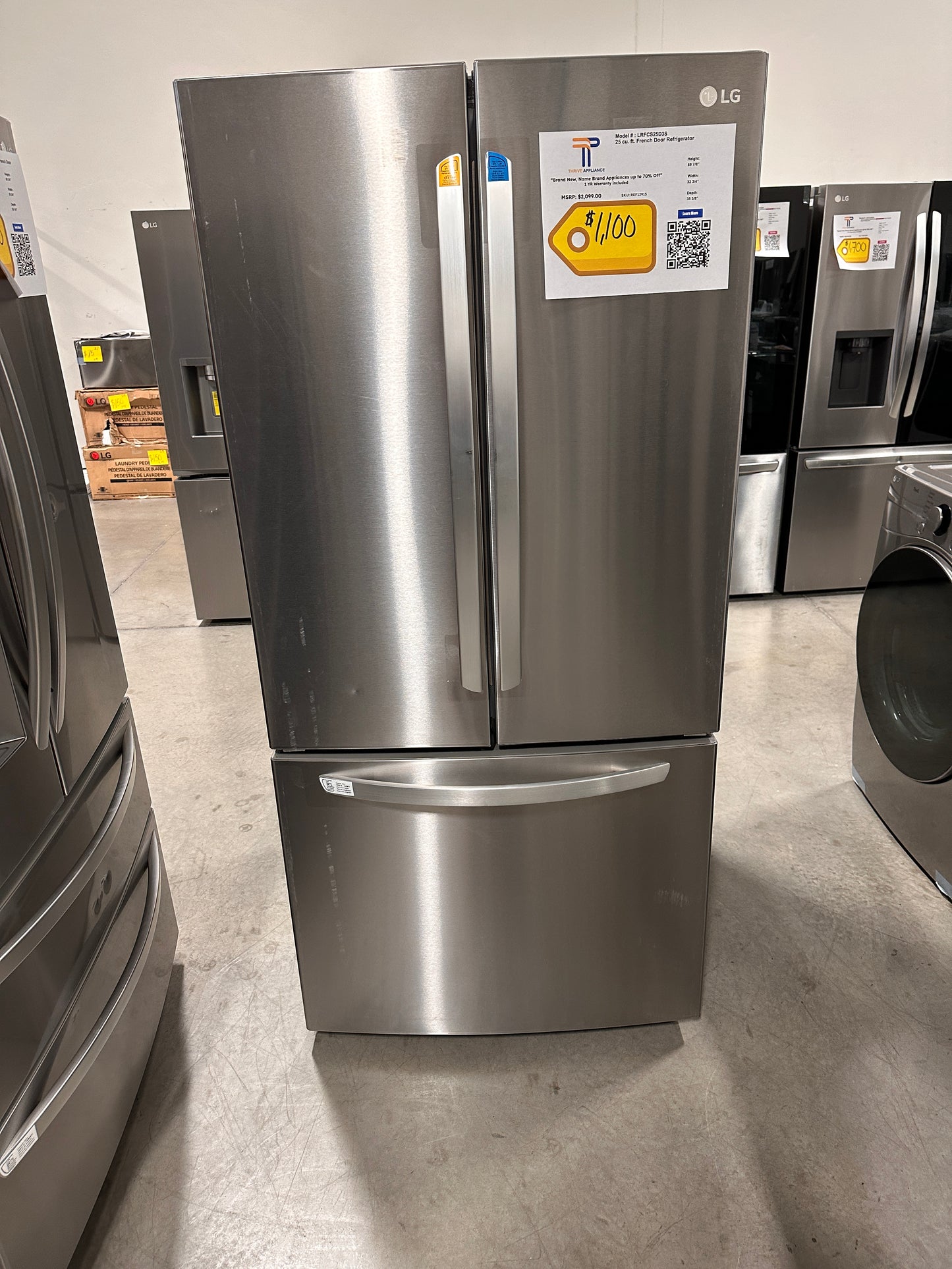 MAJOR SALE LG - 25.1 Cu. Ft. French Door Refrigerator with Ice Maker - Stainless steel  Model:LRFCS25D3S  REF12915