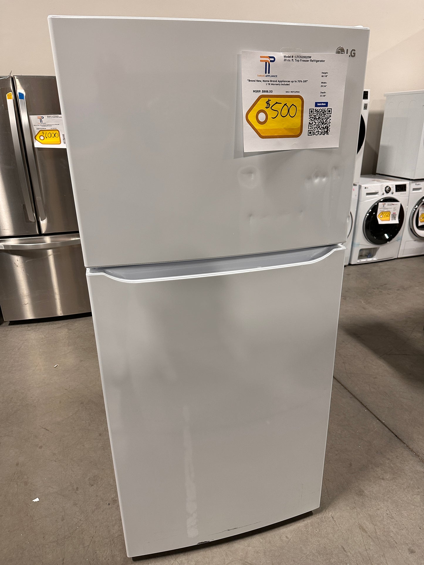 NEW LG - 20.2 Cu. Ft. Top-Freezer Refrigerator - White  Model:LTCS20020W  REF12904