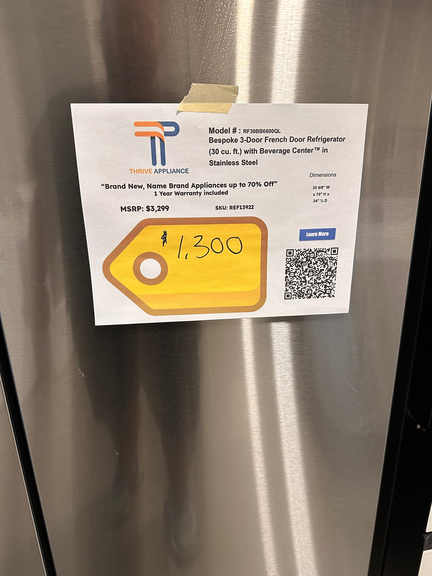 GREAT NEW SAMSUNG BESPOKE REFRIGERATOR with BEVERAGE CENTER MODEL: RF30BB6600QL  REF13922