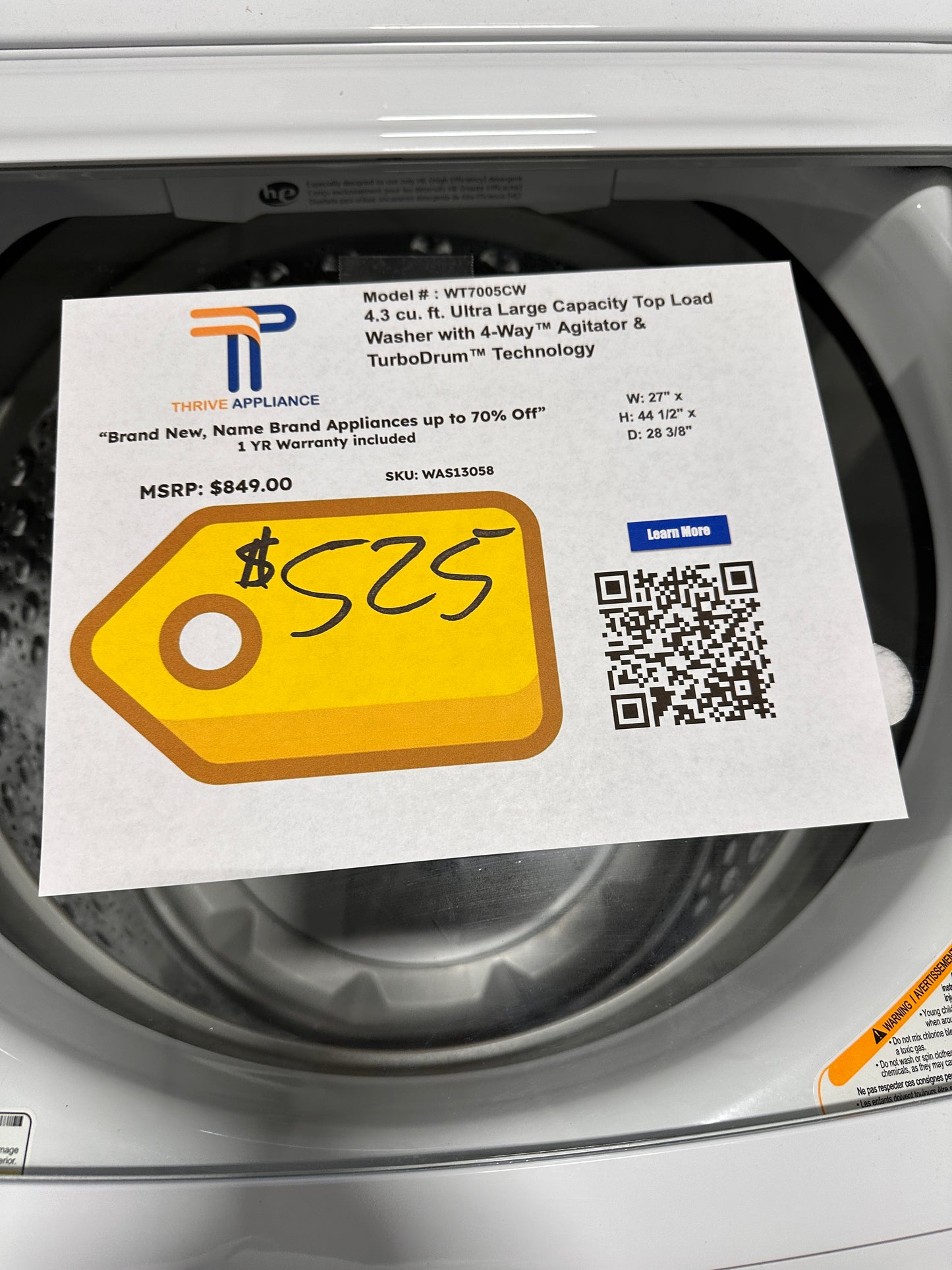 GREAT NEW LG TOP LOAD WASHER with TURBODRUM Model:WT7005CW  WAS13058