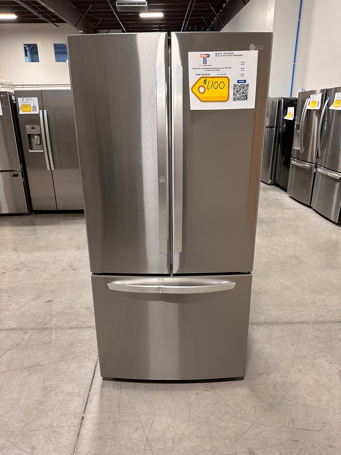 French Door Refrigerator with Ice Maker - Stainless steel  Model:LRFCS25D3S  REF12909