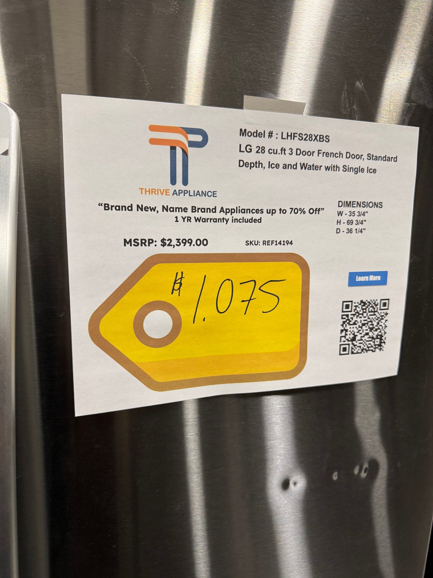 LG 28 cu. ft. 3 Door French Door Refrigerator with Ice and Water Dispenser and Craft Ice in PrintProof Stainless Steel