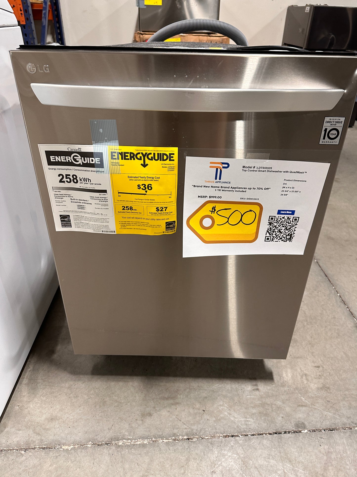 NEW LG STAINLESS STEEL TUB DISHWASHER Model:LDTS5552S  DSW11611