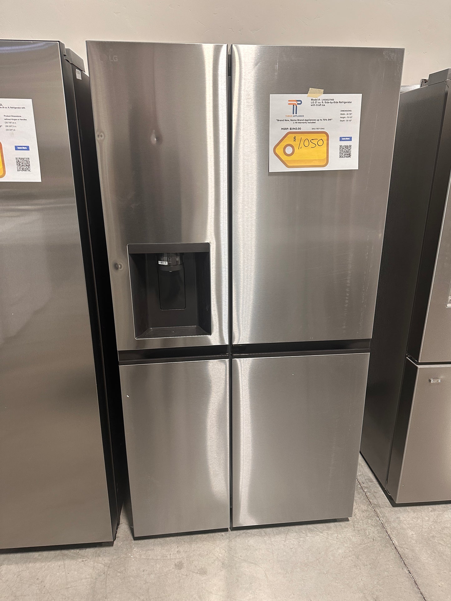 GREAT NEW LG SMART REFRIGERATOR with CRAFT ICE MODEL: LHSXS2706S  REF13942