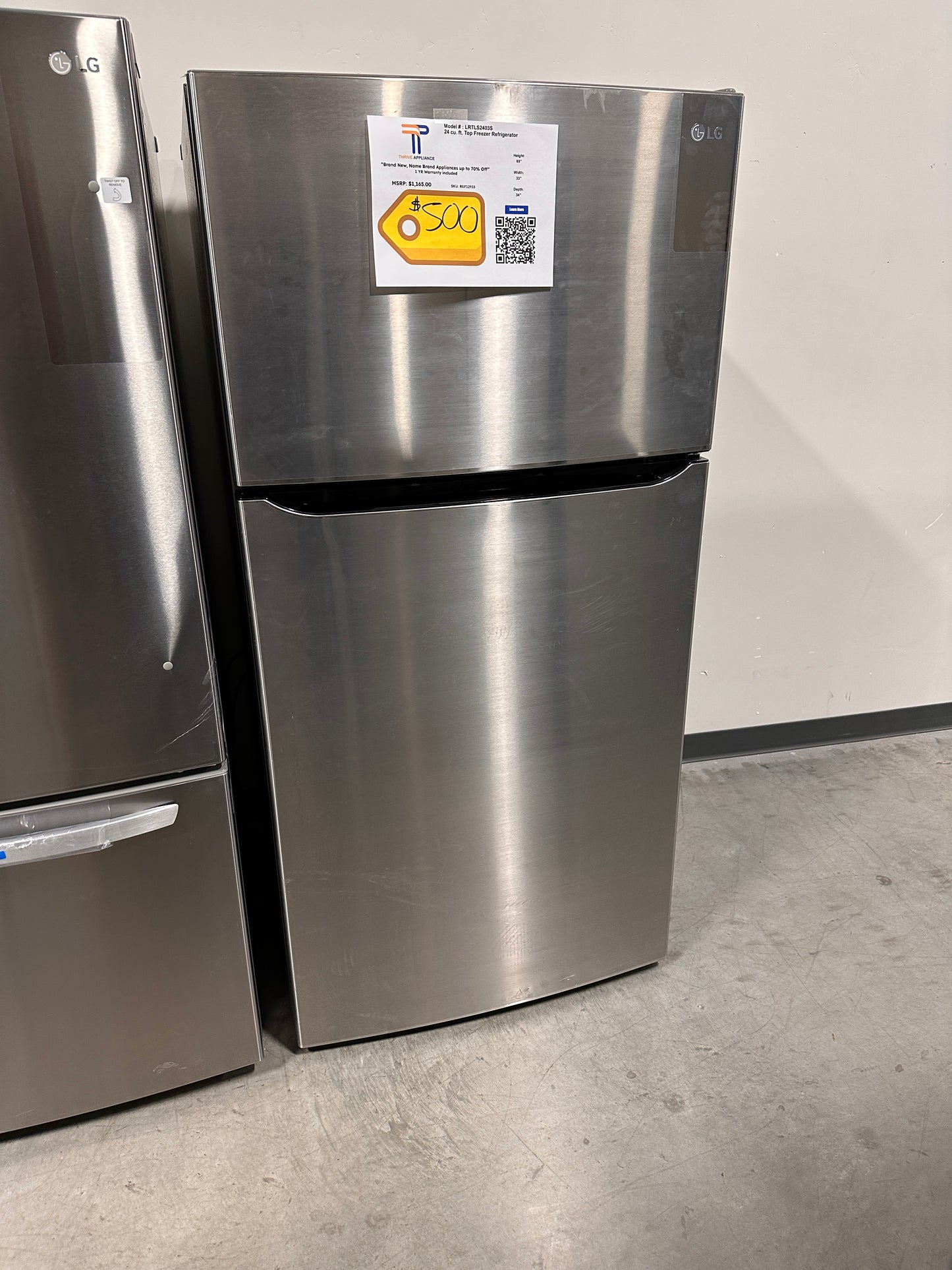 NEW LG - Top Mount Refrigerator with Internal Water Dispenser - Model:LRTLS2403S  REF12935