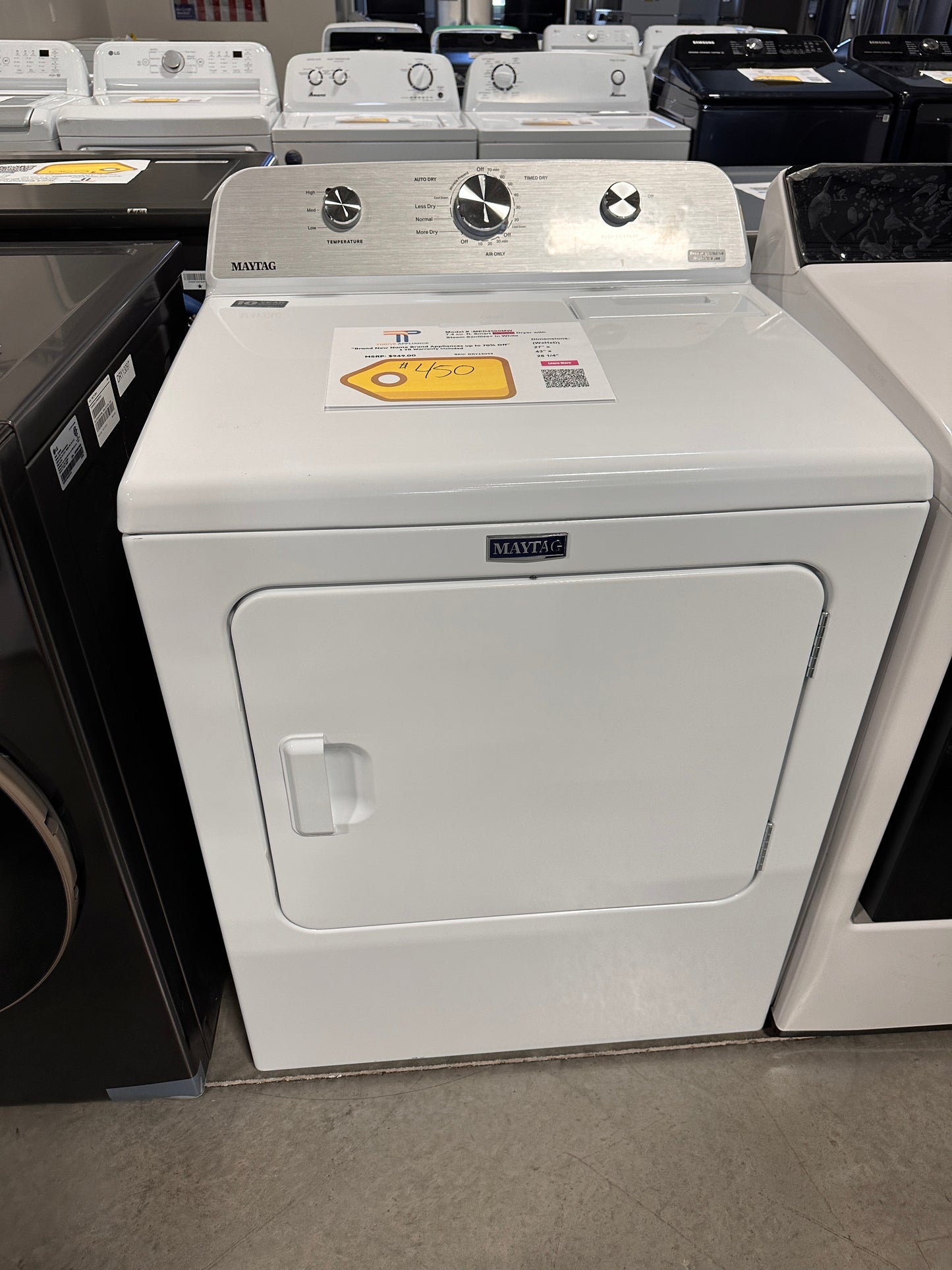 NEW! Maytag Top Load Electric Wrinkle Prevent Dryer  MODEL: MED4500MW  DRY13053