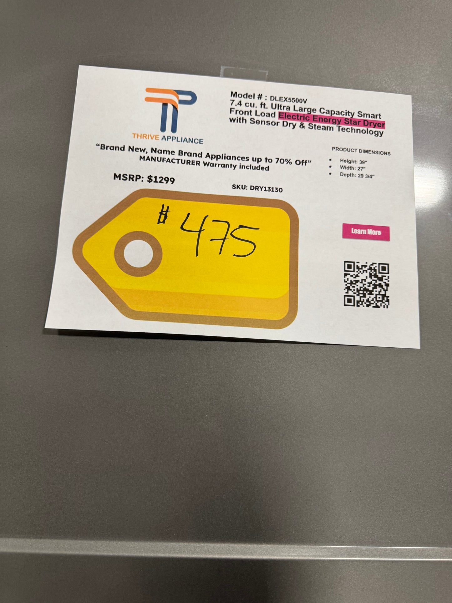 LG 7.4 cu. ft. Ultra Large Capacity Smart Front Load Electric ENERGY STAR Dryer with Sensor Dry & Steam Technology