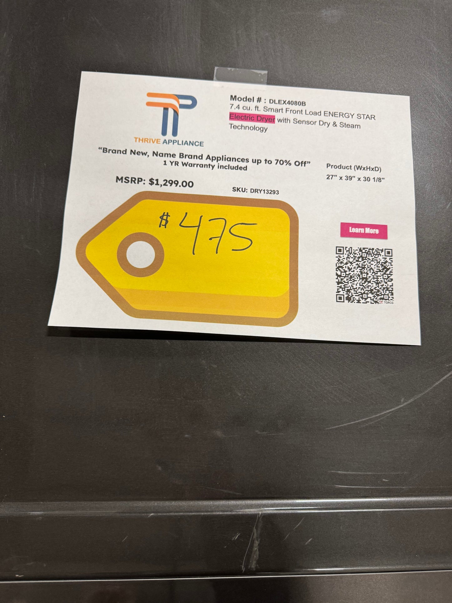 LG 7.4 cu. ft. Smart Front Load ENERGY STAR Electric Dryer with Sensor Dry & Steam Technology