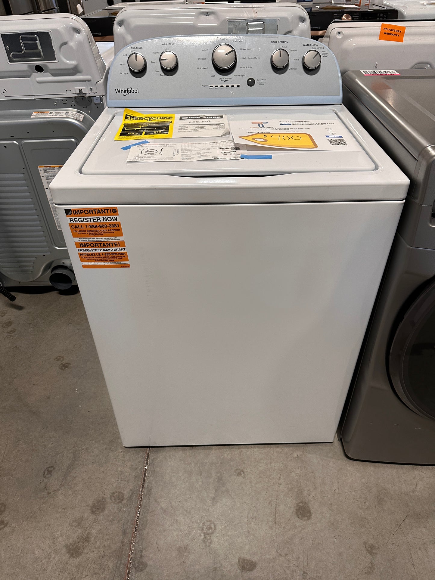 NEW! Whirlpool Top Load Washer with Removable Agitator  MODEL: WTW4957PW  WAS13952