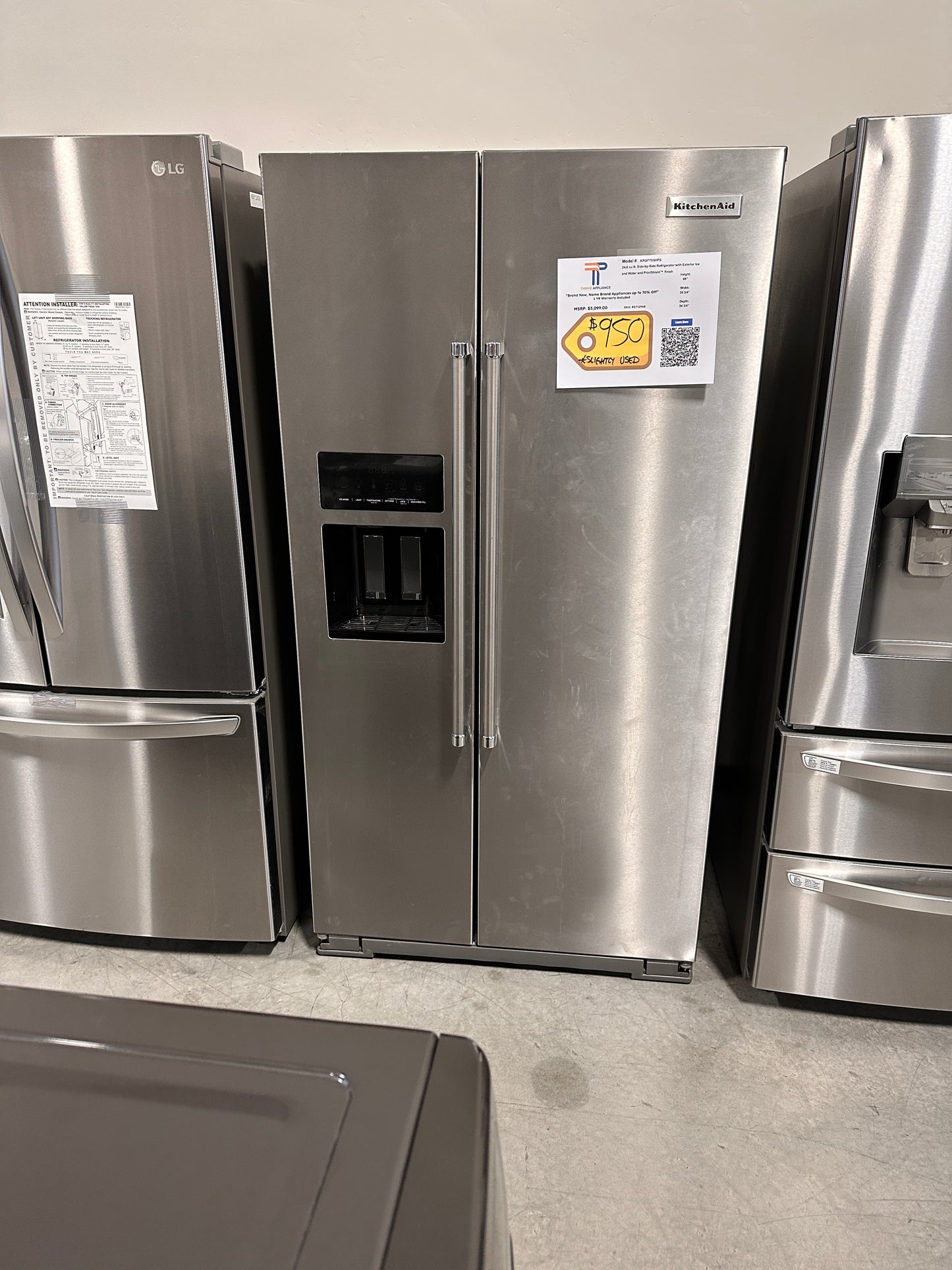 GREAT KITCHENAID SIDE BY SIDE REFRIGERATOR - REF12968