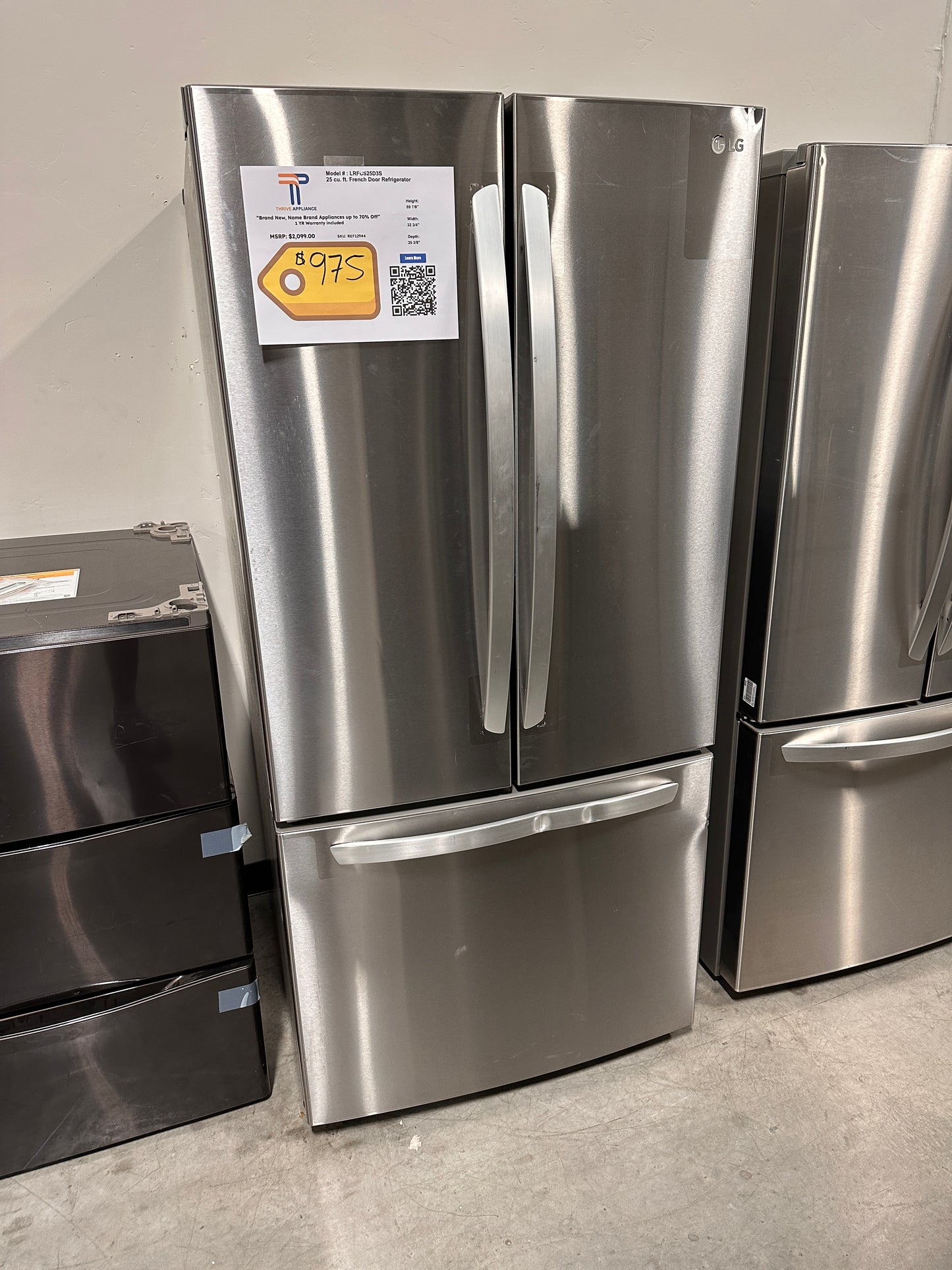 NEW LG FRENCH DOOR REFRIGERATOR - STAINLESS STEEL - Model:LRFCS25D3S  REF12944