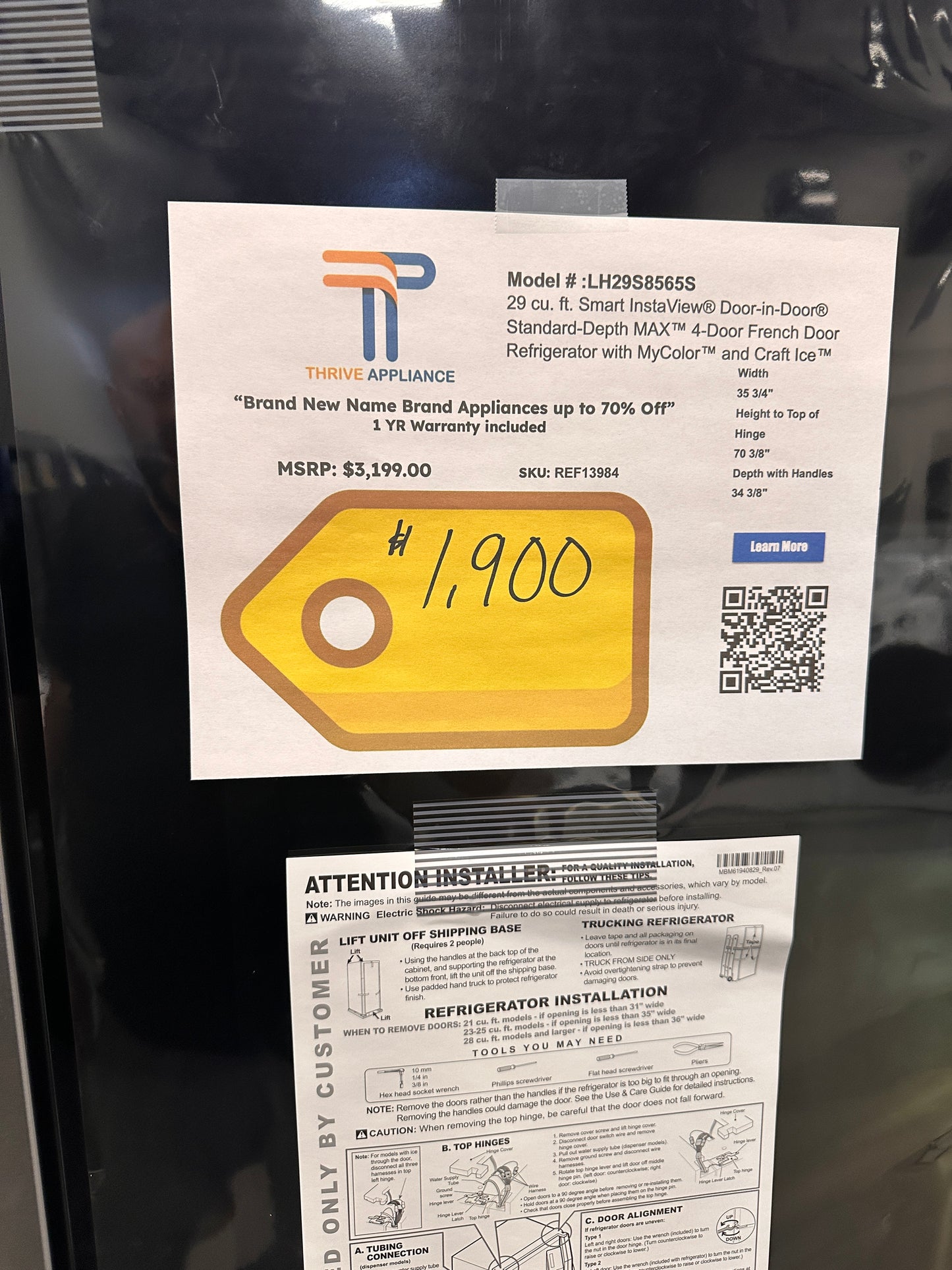 GORGEOUS NEW LG INSTAVIEW STANDARD DEPTH REFRIGERATOR MODEL: LH29S8565S  REF13984