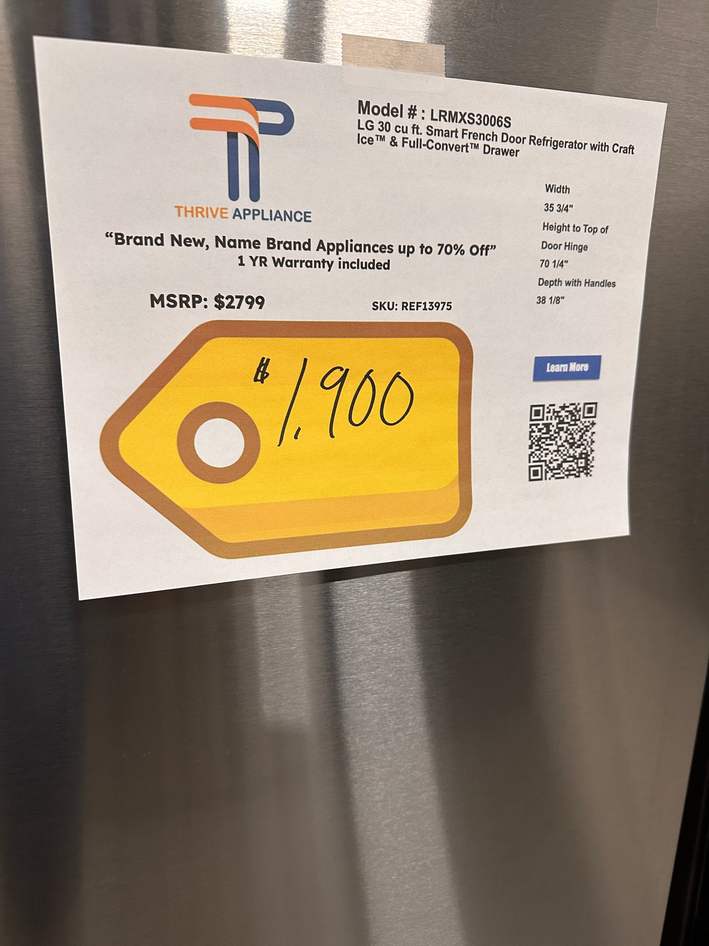 LG 30 cu ft. Smart French Door Refrigerator with Craft Ice &amp; Full-Convert Drawer  MODEL: LRMXS3006S  REF13975