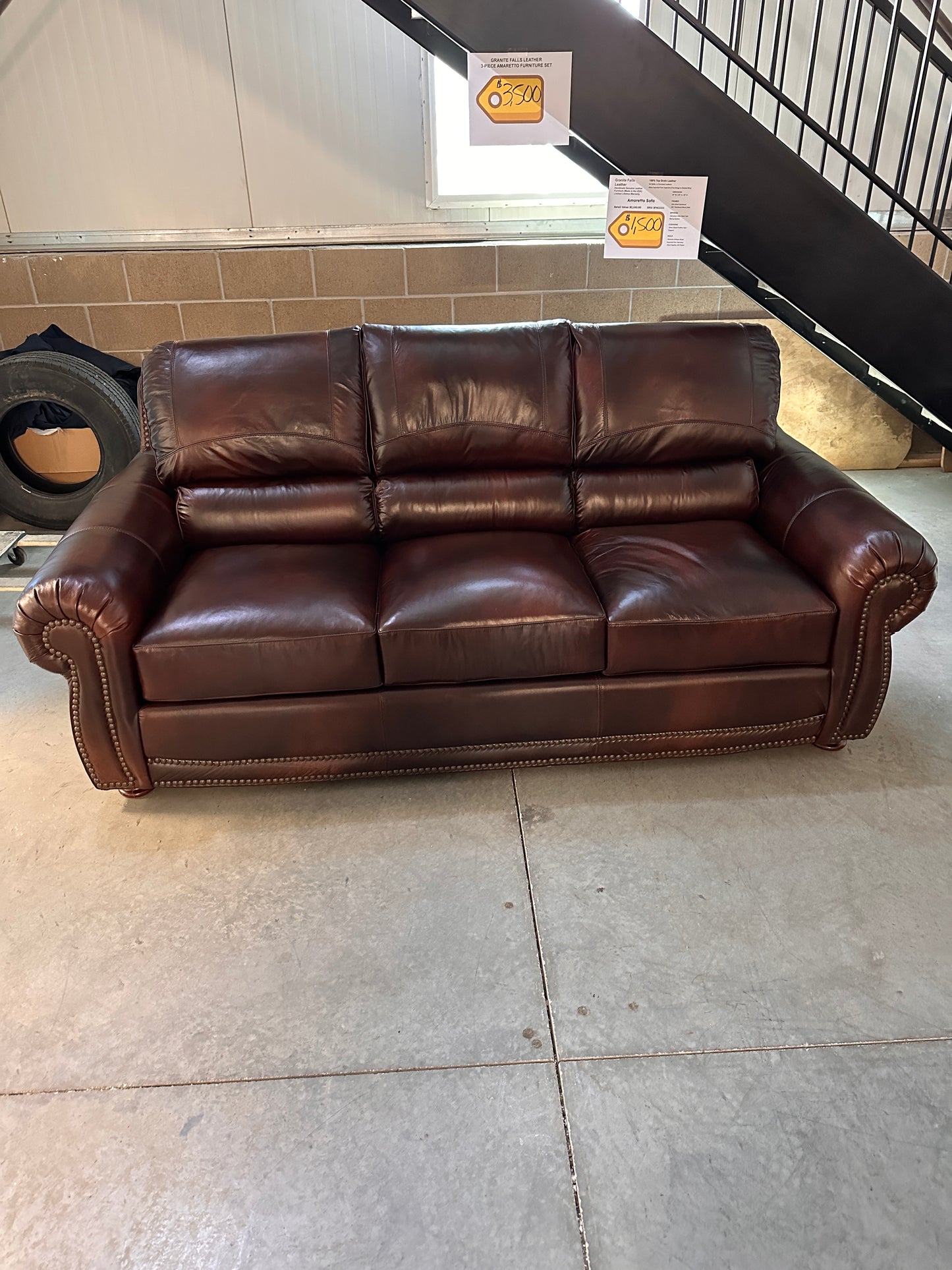 HANDMADE LEATHER SOFA SET with POWER RECLINER - AMARETTO