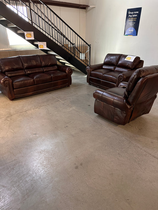 HANDMADE LEATHER SOFA SET with POWER RECLINER - AMARETTO