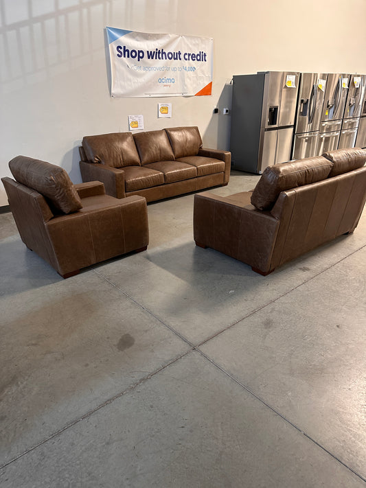 BRAND NEW 3-PIECE LEATHER SOFA SET - SOFA, LOVE SEAT, OVERSIZED CHAIR