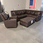 GRANITE FALLS LEATHER   Hermes Grey Full Sectional with Power Recliner and Ottoman