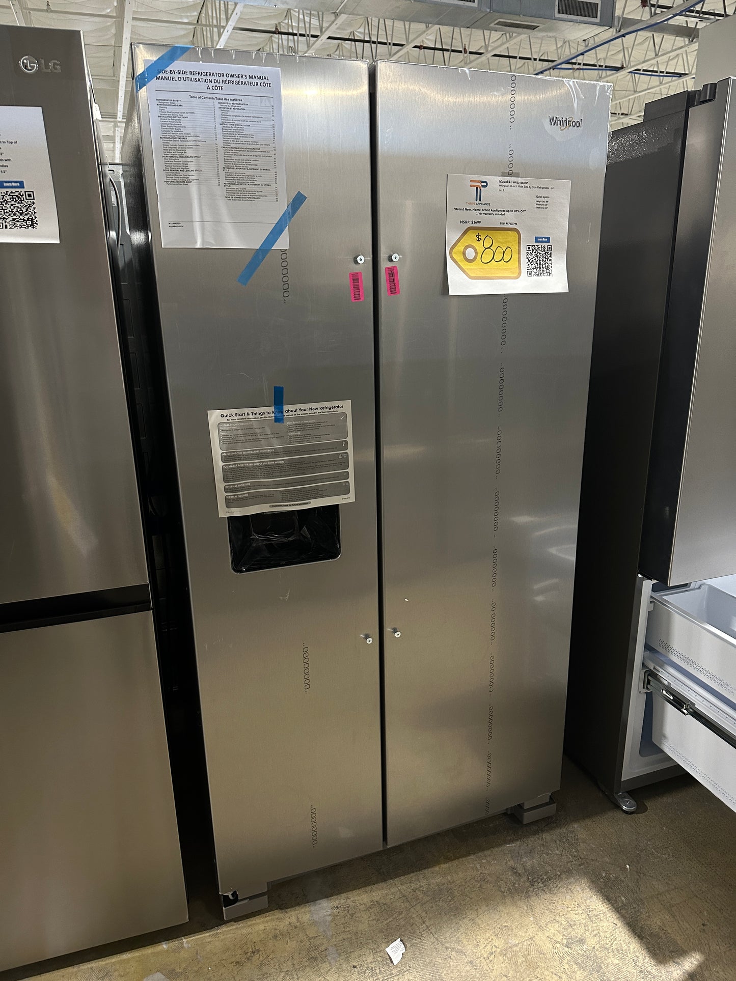 NEW WHIRLPOOL SIDE BY SIDE REFRIGERATOR MODEL: WRS315SDHZ  REF12379S