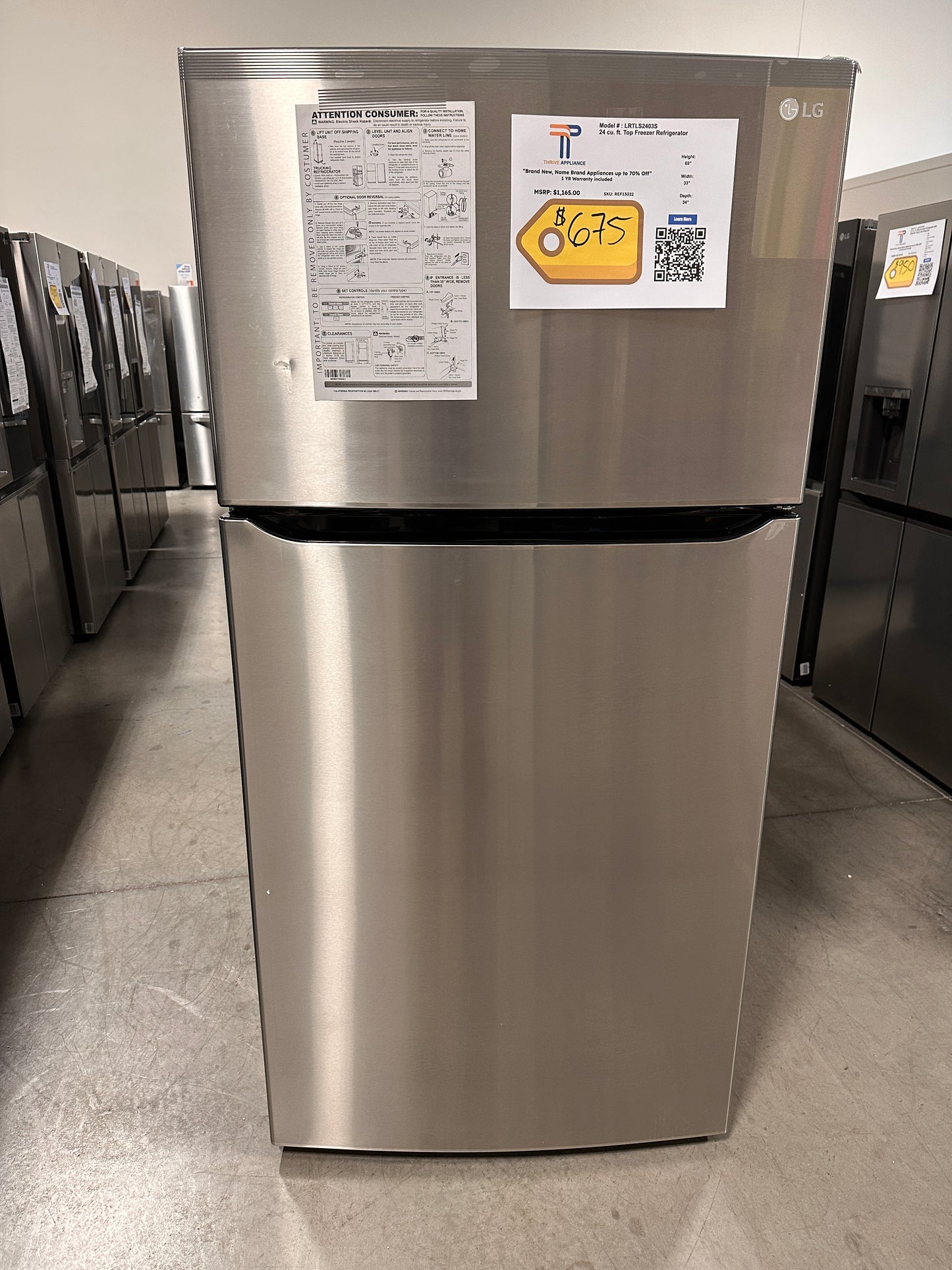 Top Mount Refrigerator with Internal Water Dispenser - Stainless Steel  MODEL: LRTLS2403S  REF13022