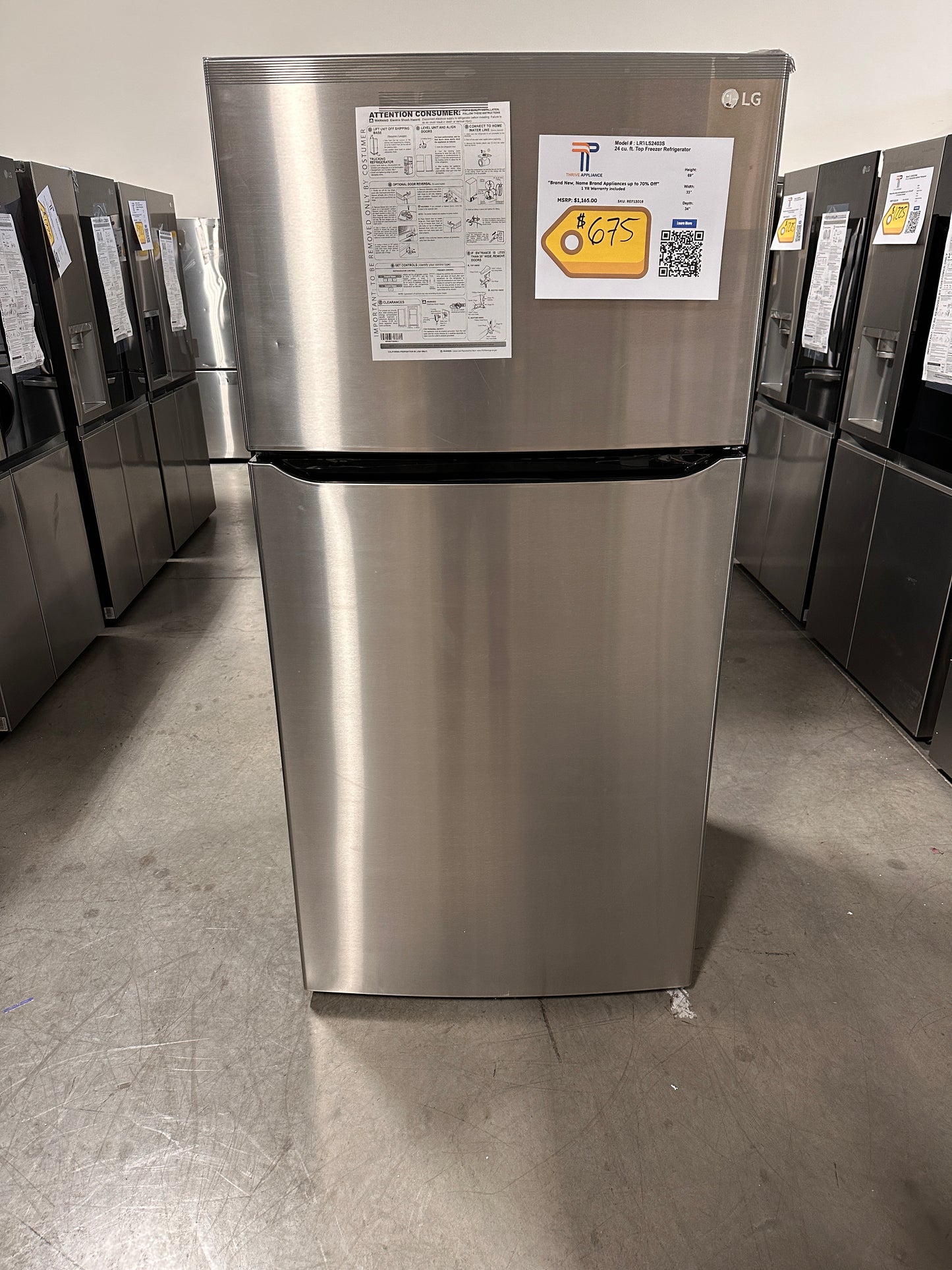 GREAT NEW STAINLESS STEEL TOP FREEZER REFRIGERATOR MODEL: LRTLS2403S  REF13018