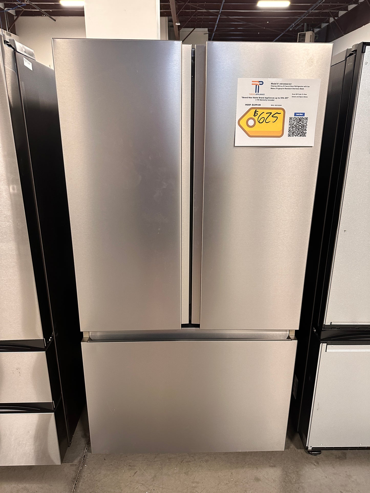 NEW HISENSE FRENCH DOOR REFRIGERATOR MODEL: HRF266N6CSE1  REF13045