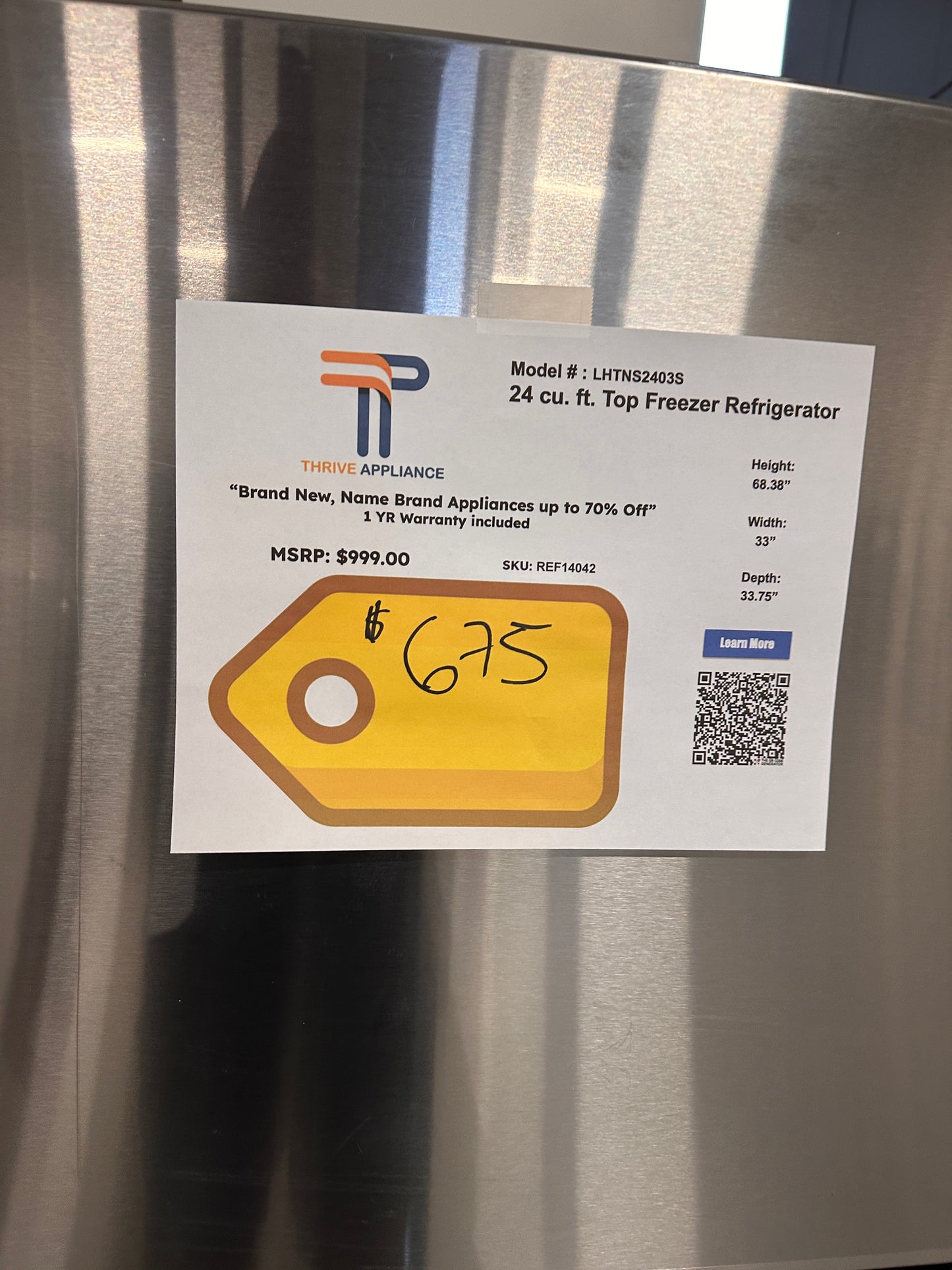 INTERNAL WATER DISPENSER LG TOP FREEZER REFRIGERATOR MODEL: LHTNS2403S  REF14042