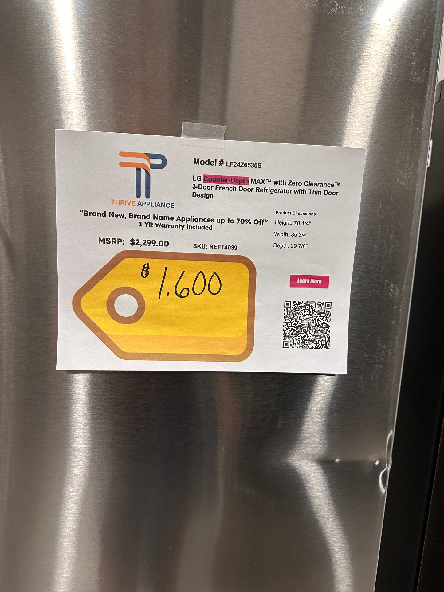 LG Counter Depth Zero-Clearance French Door Refrigerator  MODEL: LF24Z6530S  REF14039